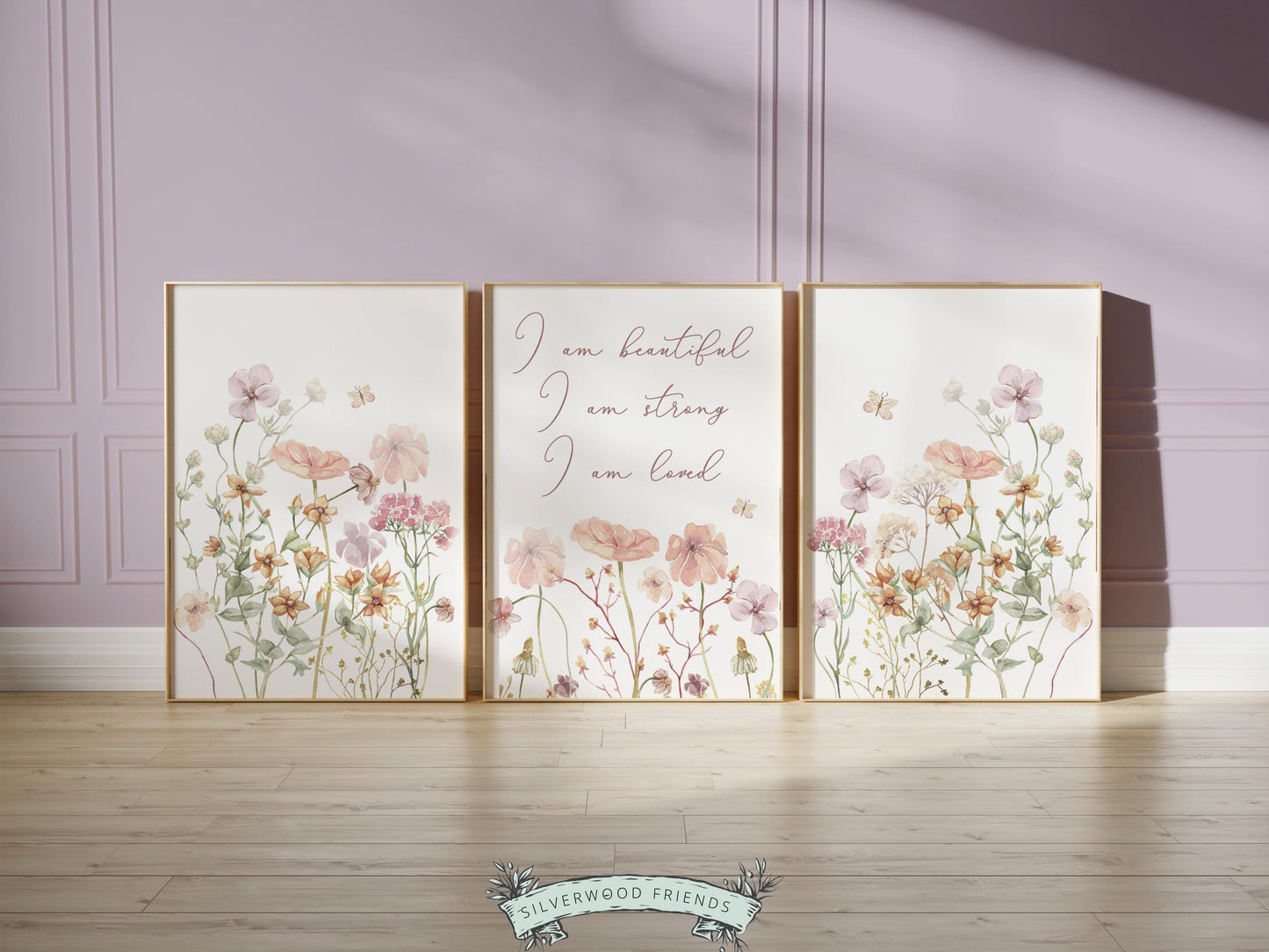 Girls Affirmation Wildflower Nursery Print Set, Boho Floral Wildflower Nursery Wall Art, Girls Positive Affirmations Bedroom Digital Prints