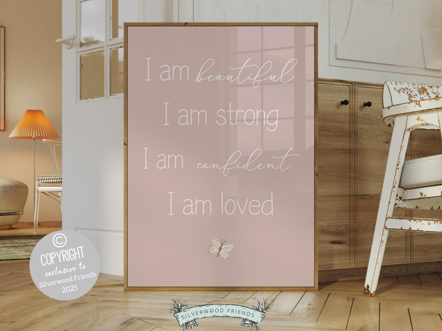 Girls Affirmation Wildflower Nursery Print, Boho Floral Wildflower Nursery Wall Art, I Am Loved Positive Affirmations Poster Digital Print