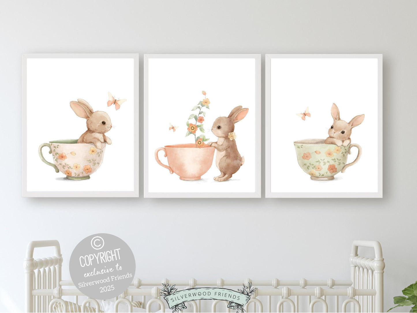 Bunny Nursery Prints, Floral Bunny Nursery Wall Art, Wildflower Nursery Decor, Girl Nursery Prints, Bunny Wildflower Nursery Digital Print