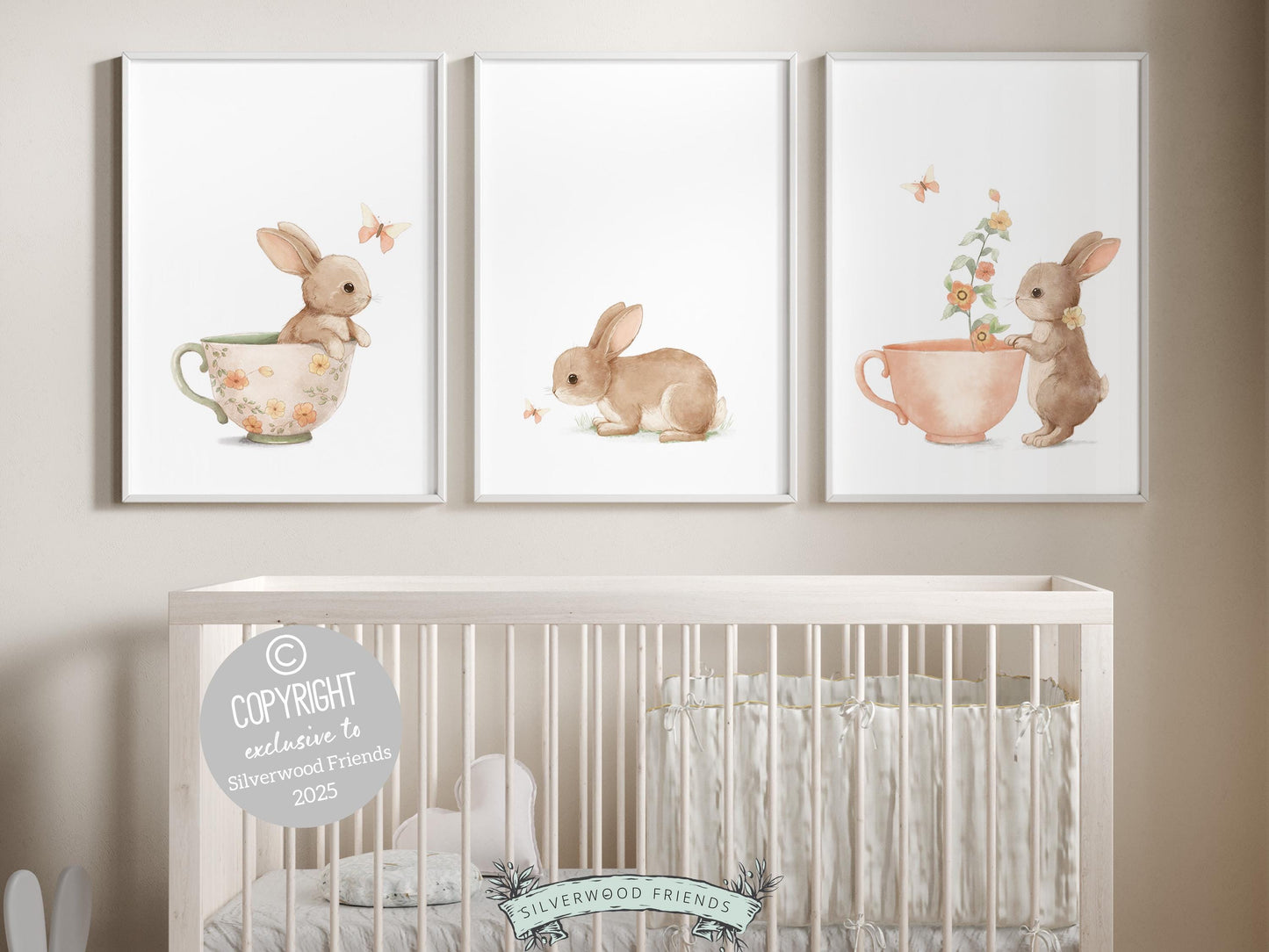 Bunny Nursery Prints, Floral Bunny Nursery Wall Art, Wildflower Nursery Decor, Girl Nursery Prints, Bunny Wildflower Nursery Digital Print