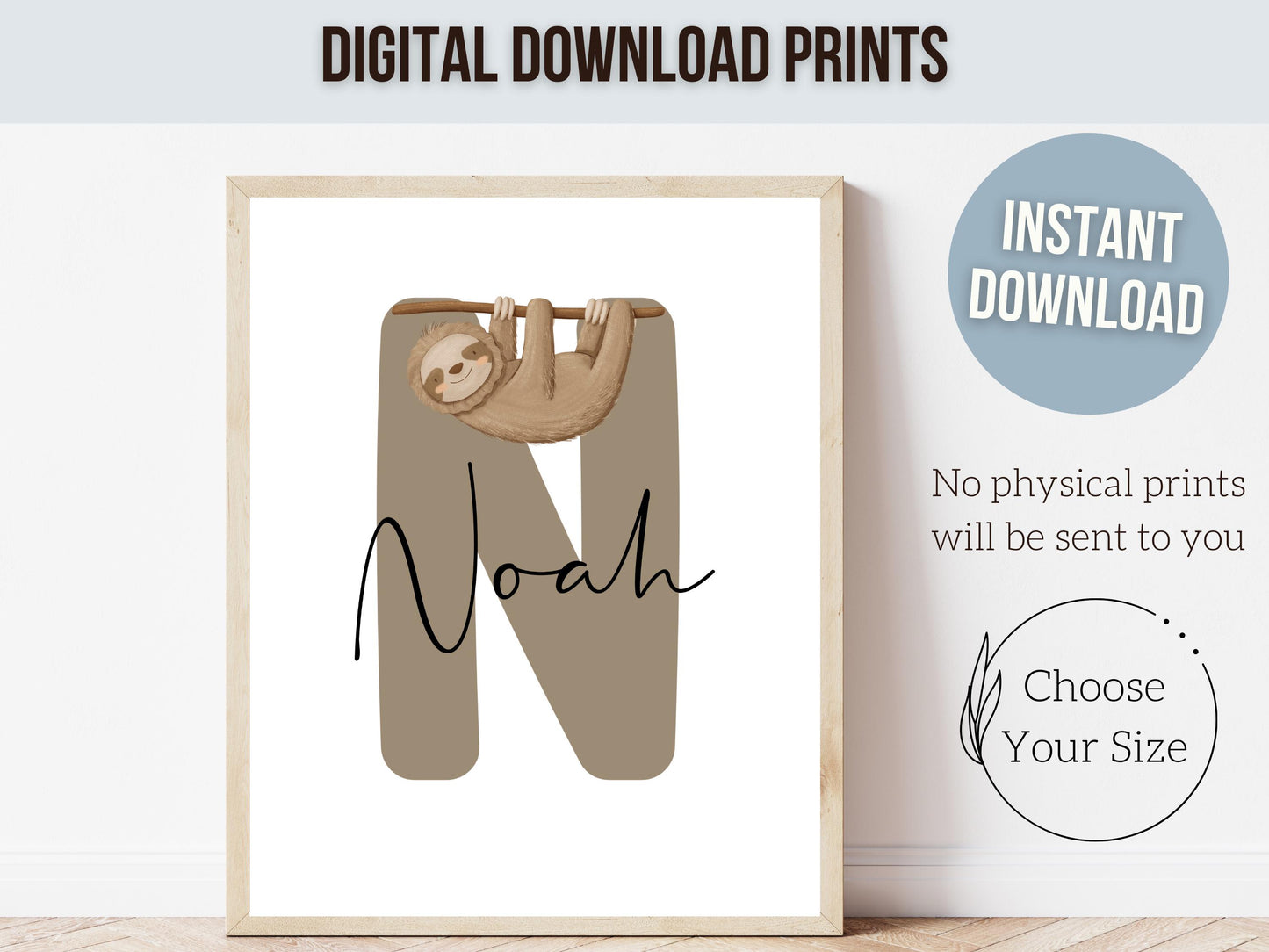 Peeking Sloth Safari Nursery Prints, Safari Animal Nursery Decor, Sloth Print, Kids Room Sloth Wall Decor, Boys Jungle Nursery Digital Print