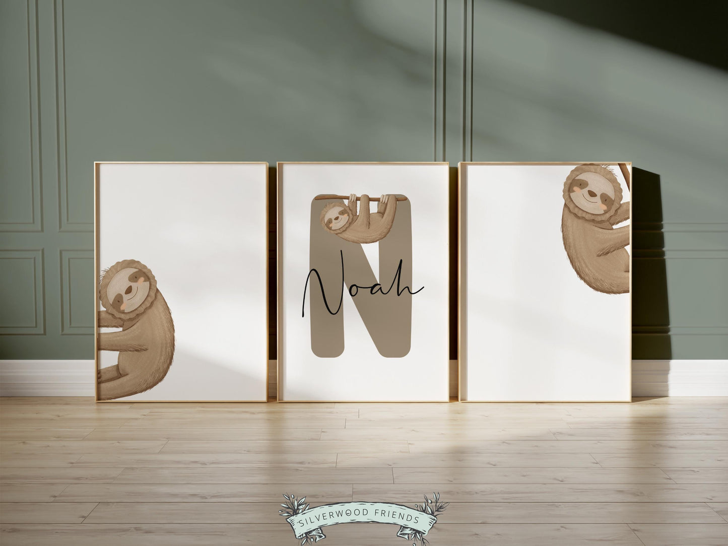 Peeking Sloth Safari Nursery Prints, Safari Animal Nursery Decor, Sloth Print, Kids Room Sloth Wall Decor, Boys Jungle Nursery Digital Print