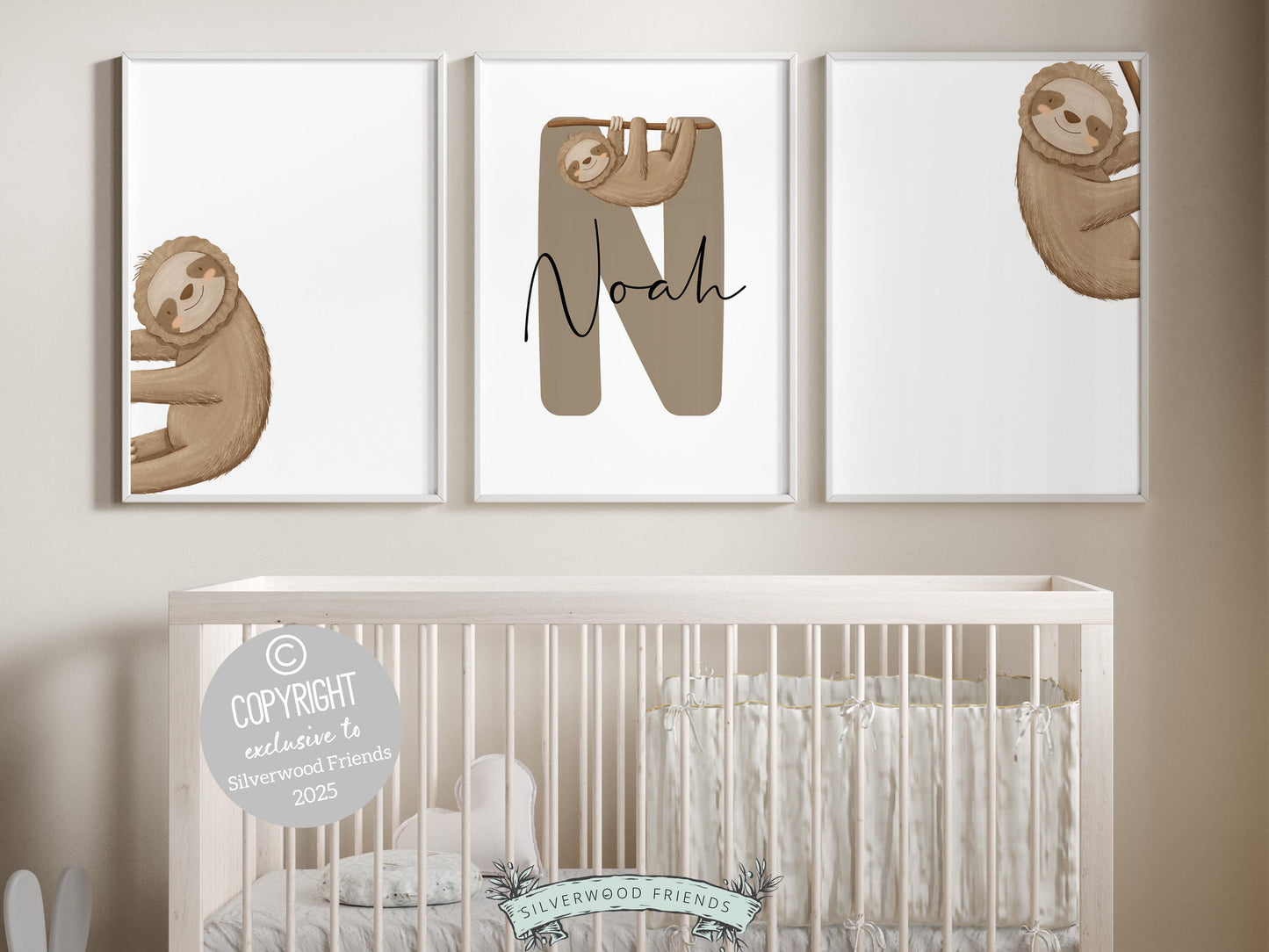 Peeking Sloth Safari Nursery Prints, Safari Animal Nursery Decor, Sloth Print, Kids Room Sloth Wall Decor, Boys Jungle Nursery Digital Print