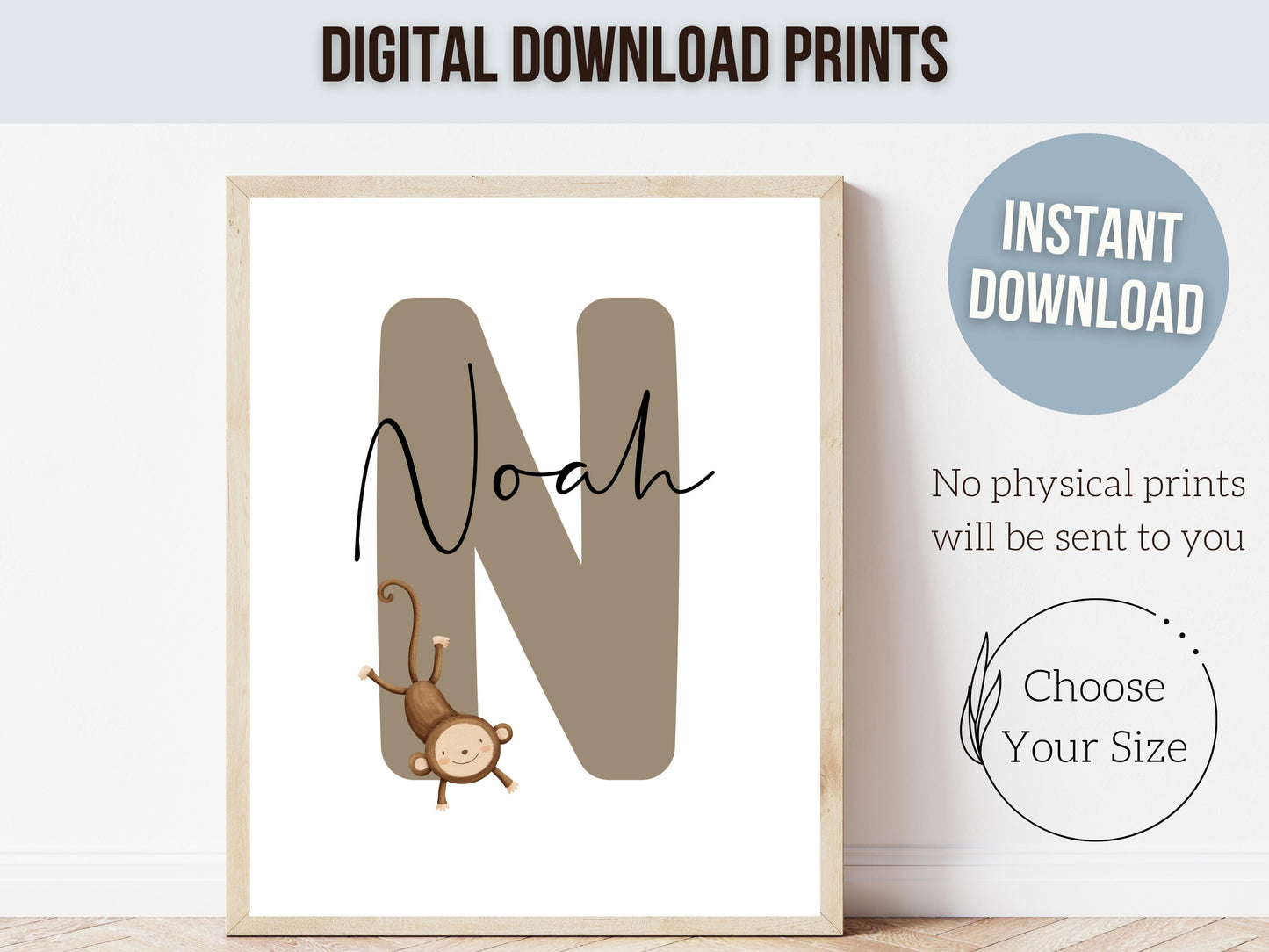 Peeking Monkey Safari Nursery Prints, Safari Animal Nursery Decor, Kids Room Monkey Wall Decor, Toddler Boys Jungle Nursery Digital Prints