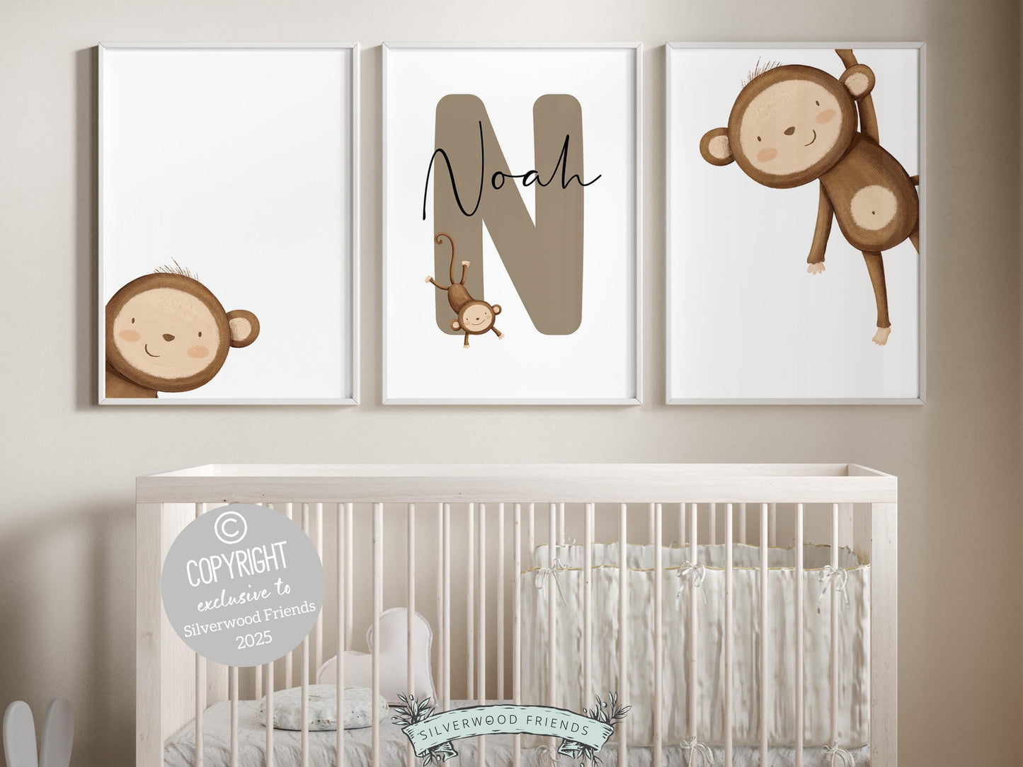 Peeking Monkey Safari Nursery Prints, Safari Animal Nursery Decor, Kids Room Monkey Wall Decor, Toddler Boys Jungle Nursery Digital Prints