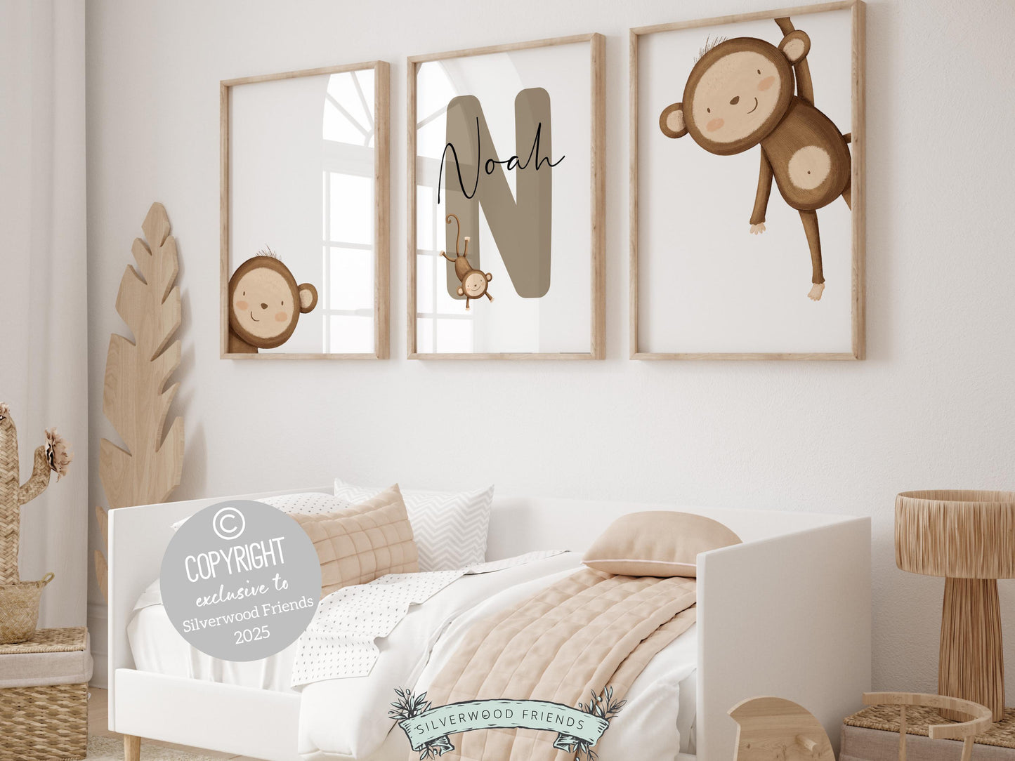 Create a personalised touch in your babys nursery or gift a cherished keepsake with our gorgeous safari nursery prints with peeking monkeys. It's perfect for your safari nursery decor and also makes a unique gender neutral baby shower gift.