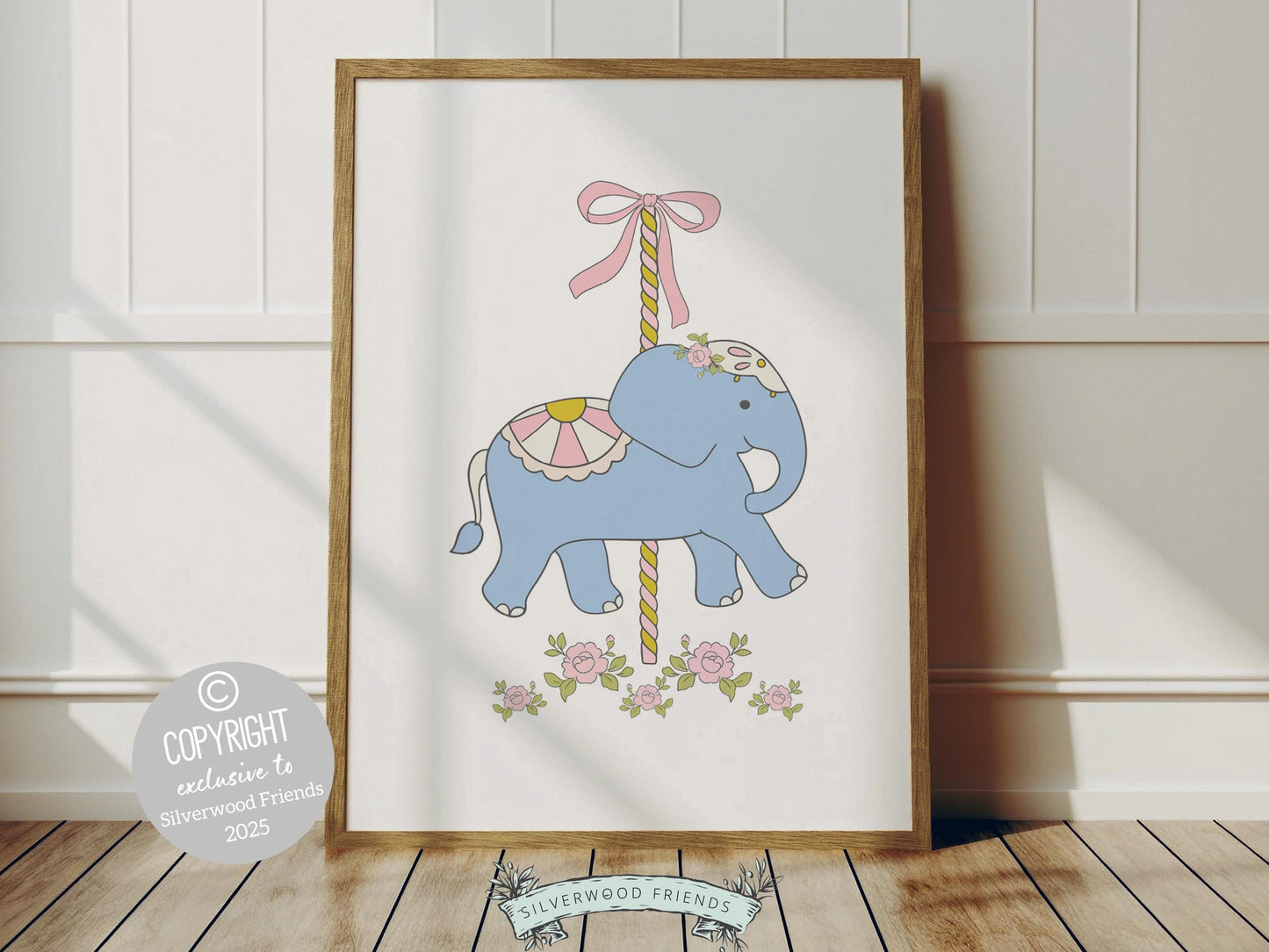Carousel Nursery Prints, Pink Nursery Wall Art, Girl's Horse Nursery Decor, Kids Elephant Room Wall Decor, Preppy Room Decor Digital Print