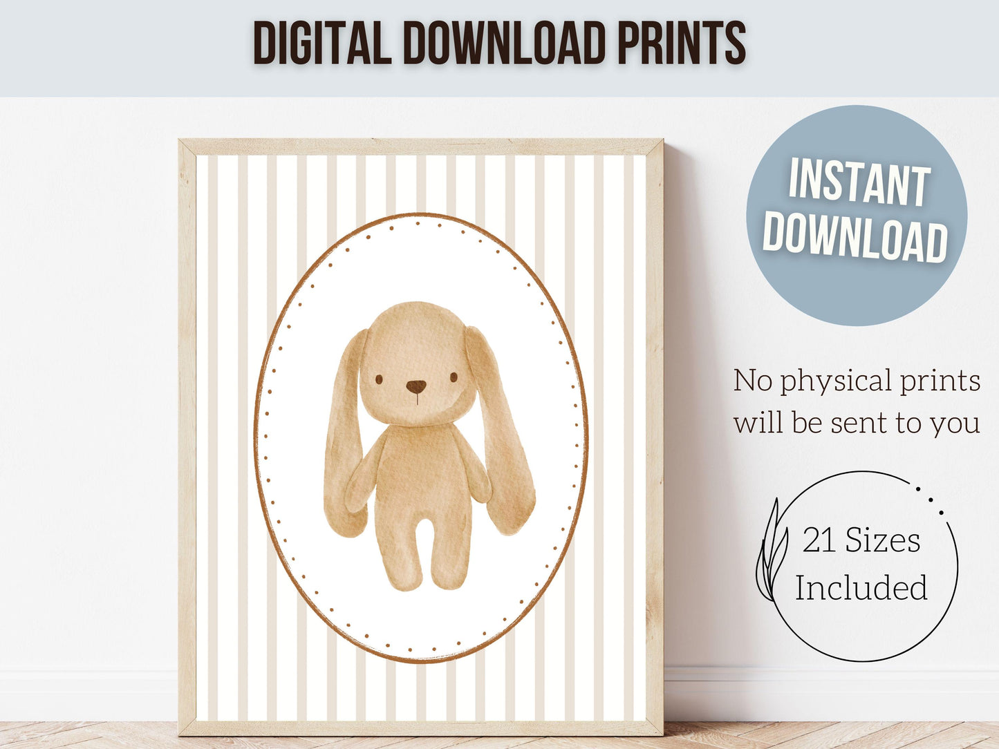Baby Bear Nursery Prints, Vintage Woodland Teddy Bear Bunny Nursery Decor, Teddy Bear Nursery Wall Art Neutral Unisex Nursery Digital Print