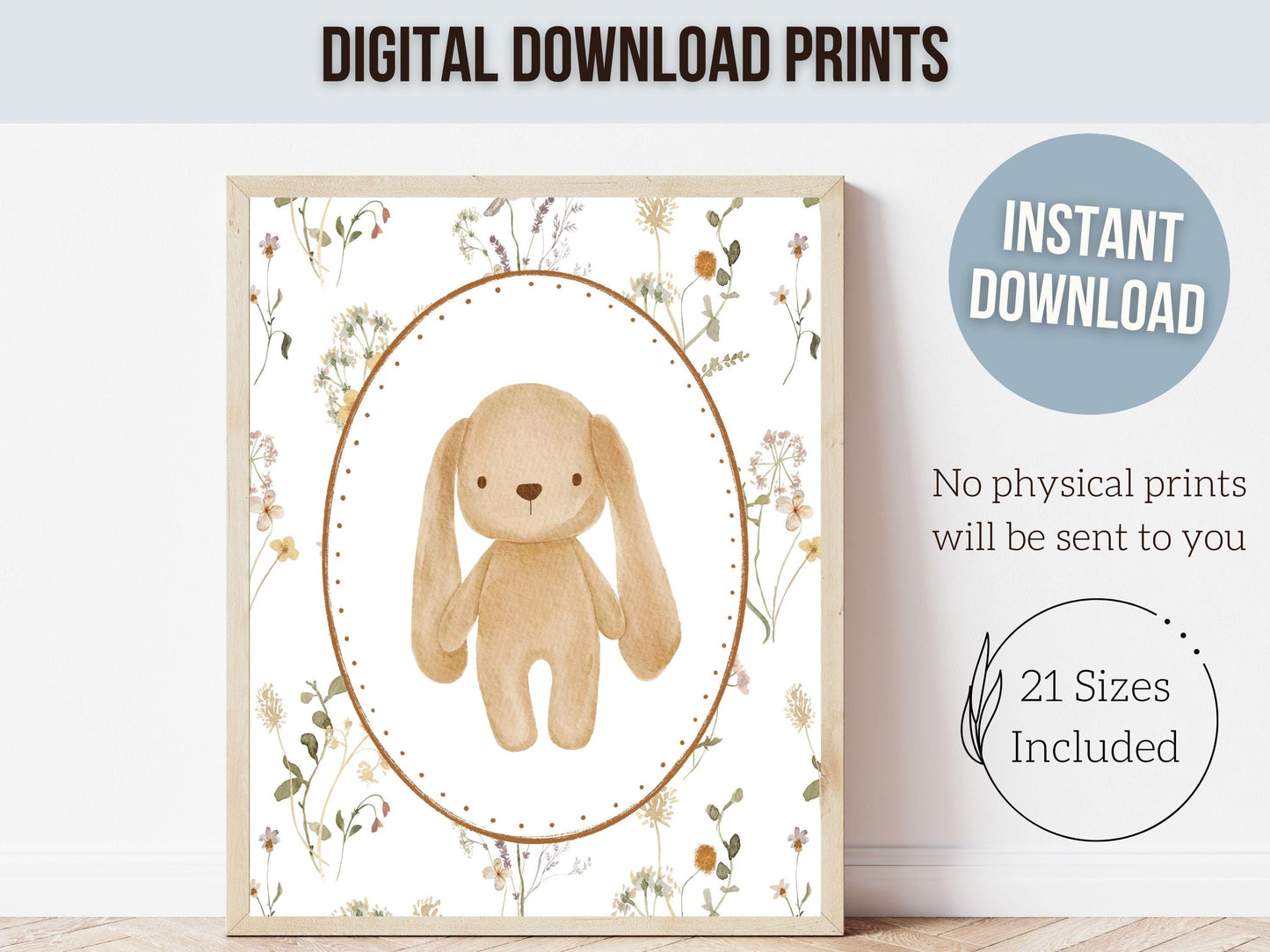 Baby Bear Nursery Prints, Vintage Woodland Teddy Bear Bunny Nursery Decor, Teddy Bear Nursery Wall Art Neutral Unisex Nursery Digital Print
