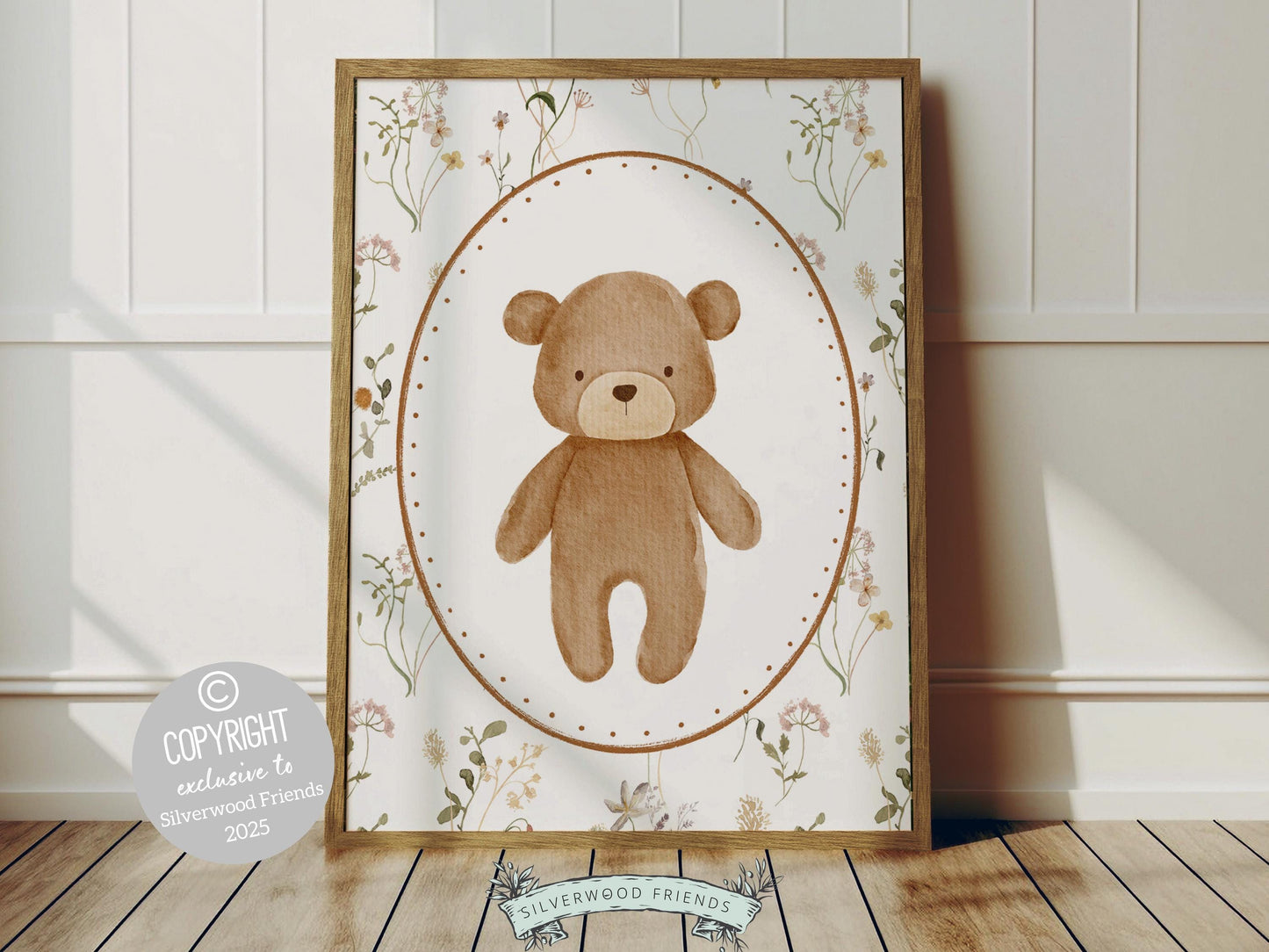 Baby Bear Nursery Prints, Vintage Woodland Teddy Bear Bunny Nursery Decor, Teddy Bear Nursery Wall Art Neutral Unisex Nursery Digital Print