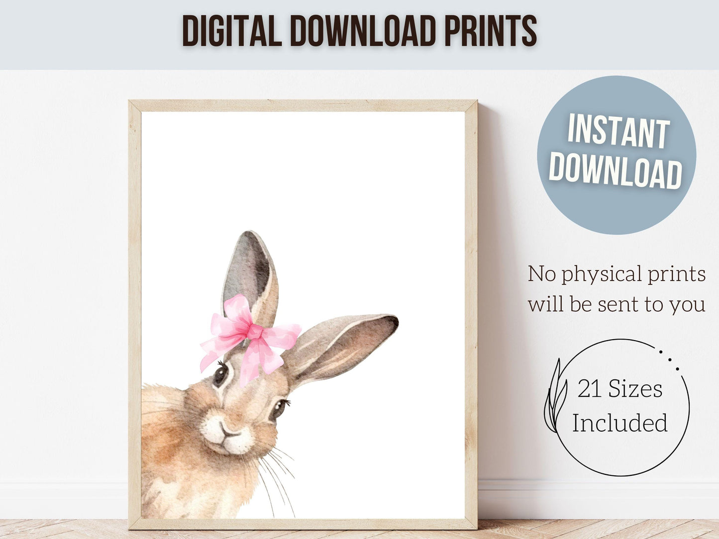 Peeking Bunny Nursery Prints, Baby Girl Woodland Animal Bunny Nursery Decor, Baby Girl Pink Bunny Rabbit Bow Nursery Wall Art Digital Prints