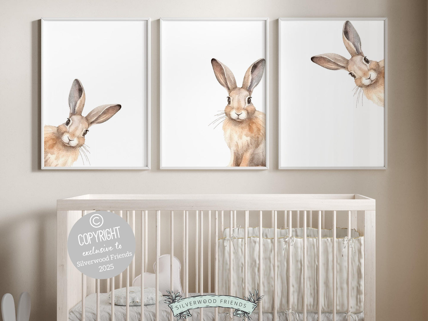 Peeking Bunny Rabbit Nursery Prints, Woodland Forest Animal Bunny Nursery Decor, Bunny Rabbit Neutral Unisex Nursery Wall Art Digital Prints