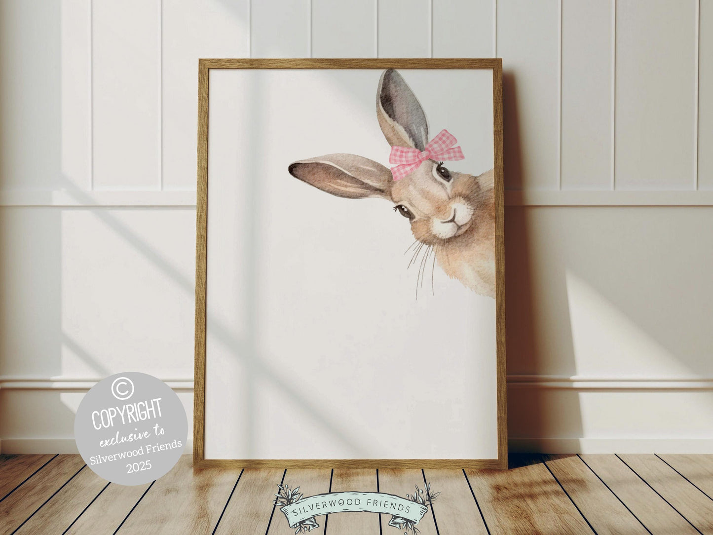 Peeking Bunny Nursery Prints, Baby Girl Pink Woodland Animal Bunny Nursery Decor, Baby Girl Bunny Rabbit Bow Nursery Wall Art Digital Prints