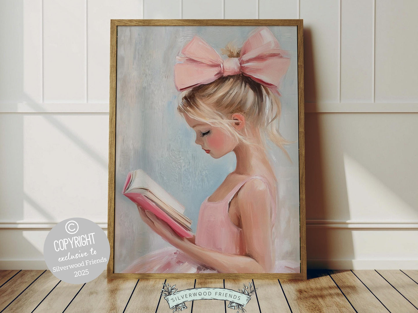 Blonde Girl Reading Poster Print, Pastel Book Nook Library Wall Art Print, Pink Girly Bookish Library Decor Apartment Wall Art Digital Print
