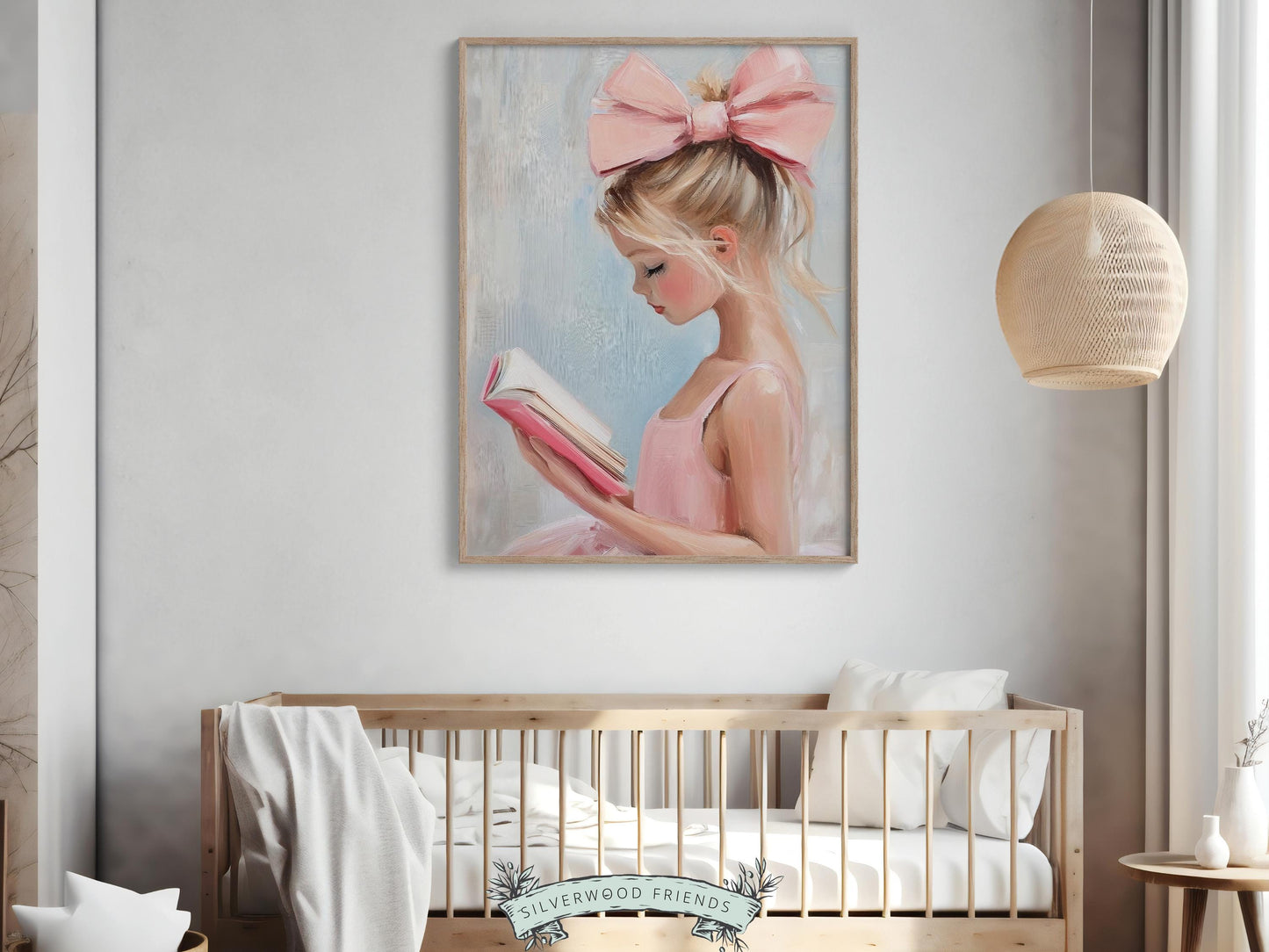 Blonde Girl Reading Poster Print, Pastel Book Nook Library Wall Art Print, Pink Girly Bookish Library Decor Apartment Wall Art Digital Print