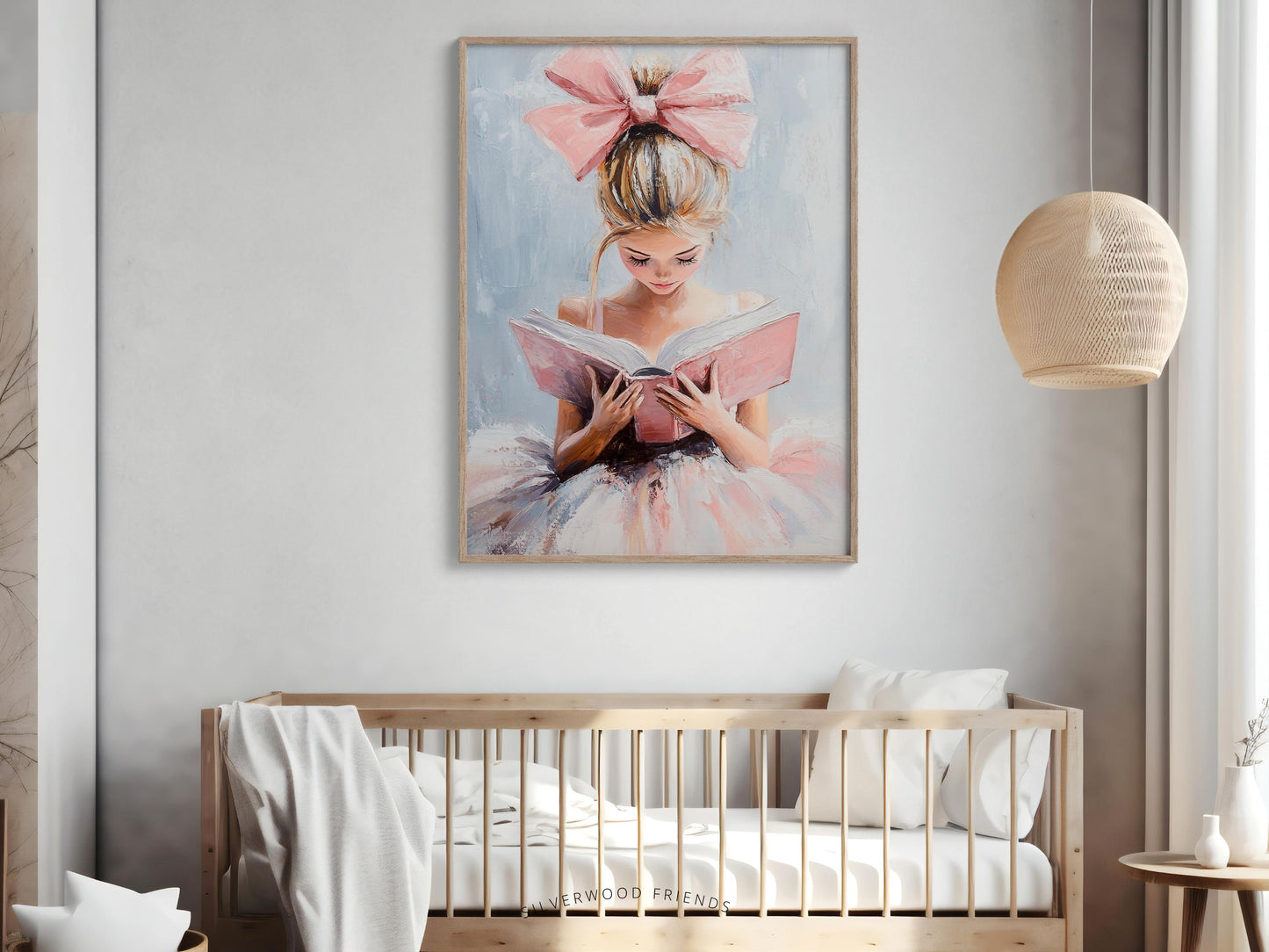 Blonde Girl Reading Poster Print, Pastel Book Nook Library Wall Art Print, Pink Girly Bookish Library Decor, Reading Nursery Digital Print