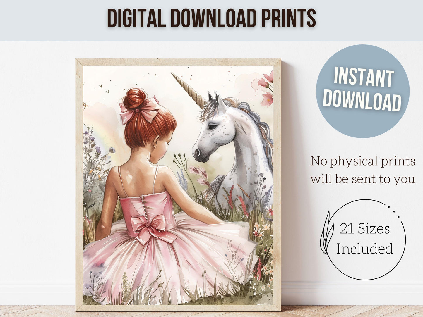 Baby Girl Unicorn Nursery Print, Unicorn Ballerina Nursery Decor, Wildflower Nursery Wall Art, Floral Ballet Fantasy Nursery Digital Print