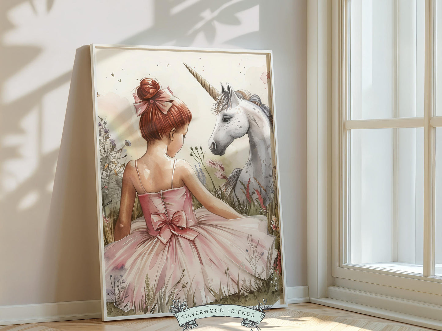 Baby Girl Unicorn Nursery Print, Unicorn Ballerina Nursery Decor, Wildflower Nursery Wall Art, Floral Ballet Fantasy Nursery Digital Print