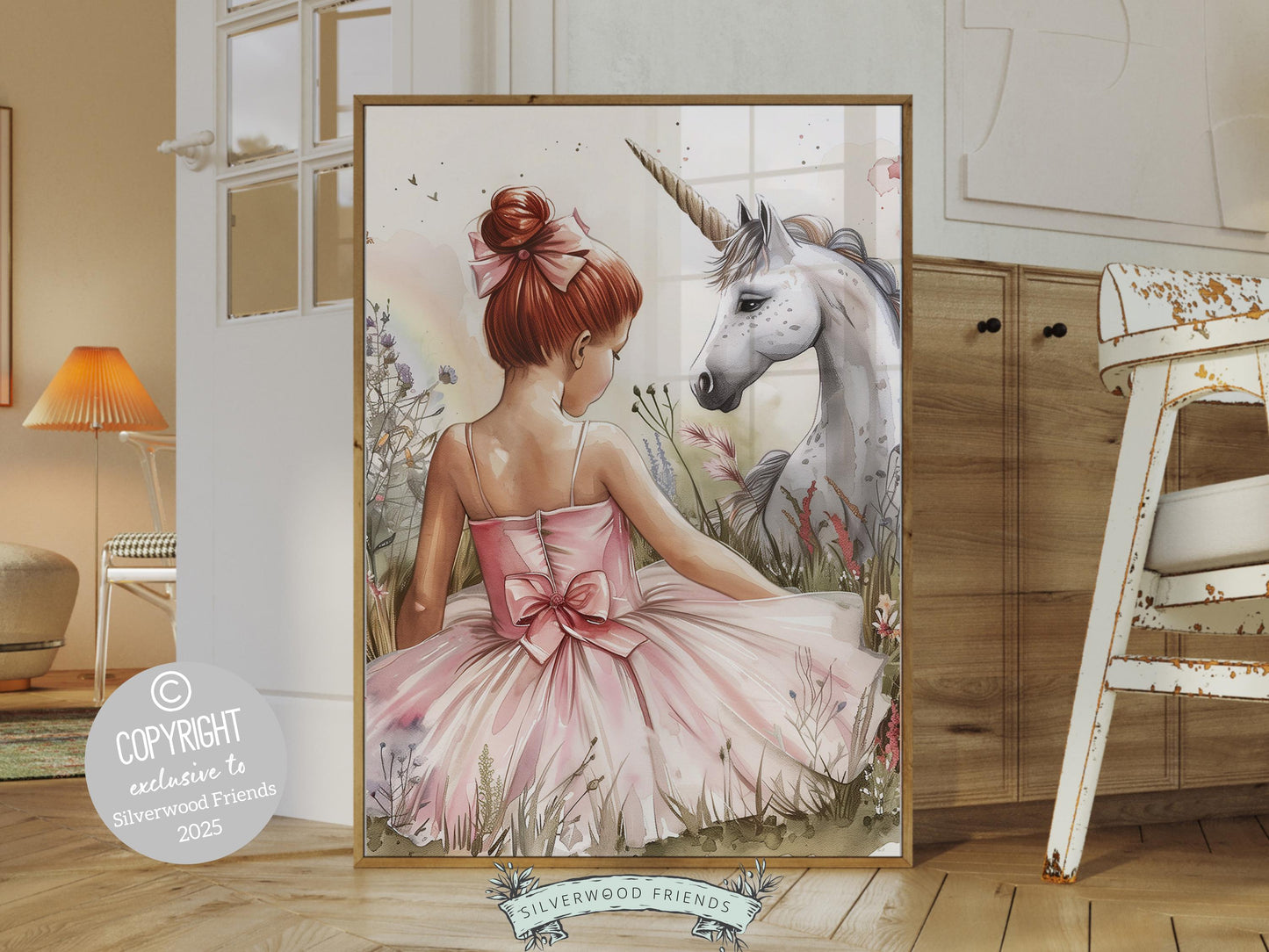 Baby Girl Unicorn Nursery Print, Unicorn Ballerina Nursery Decor, Wildflower Nursery Wall Art, Floral Ballet Fantasy Nursery Digital Print