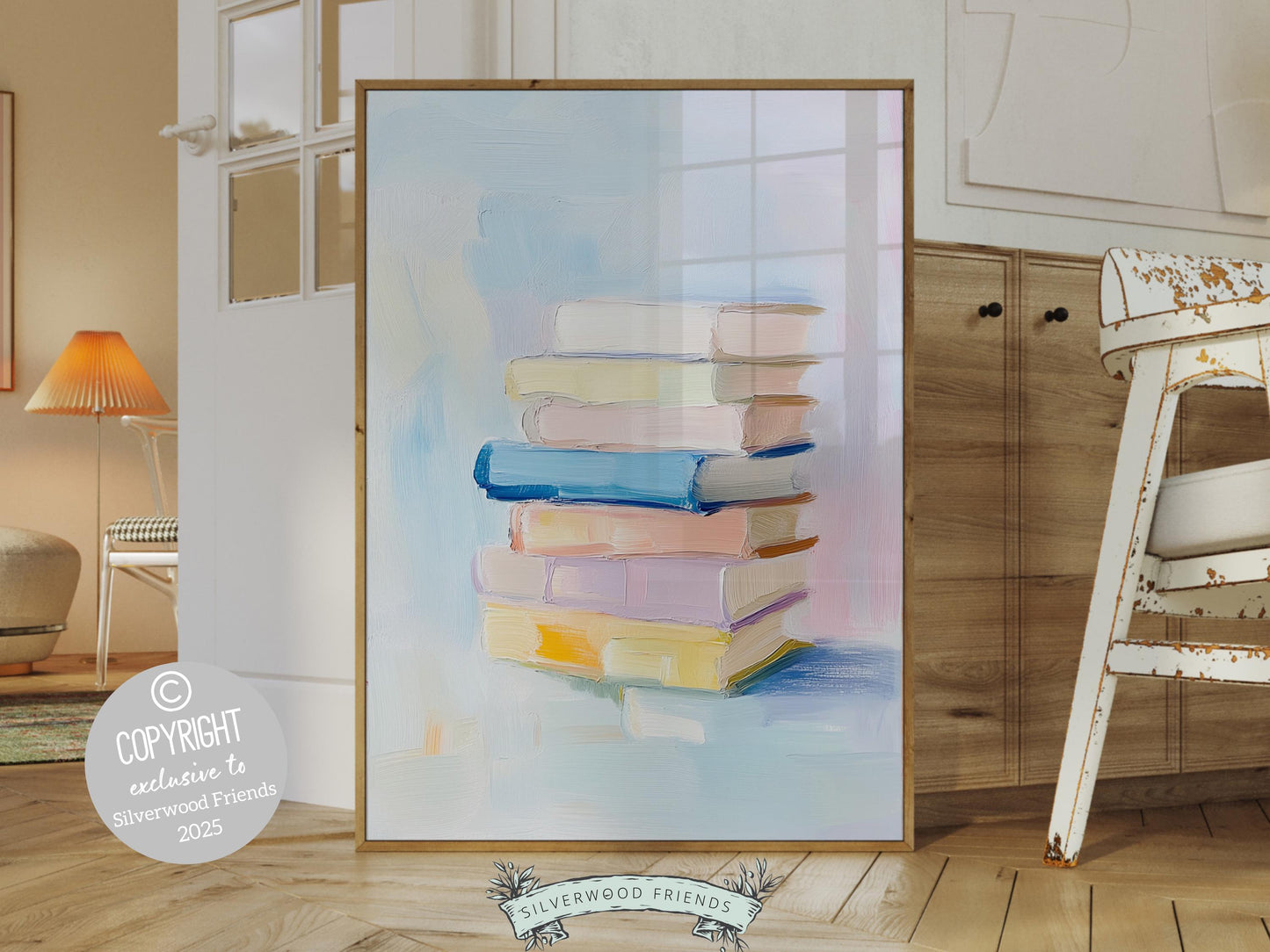 Pastel Book Poster Print, Pastel Book Nook Library Wall Art Print, Pink Girly Dorm Room Bookish Wall Decor, Apartment Wall Art Digital Print