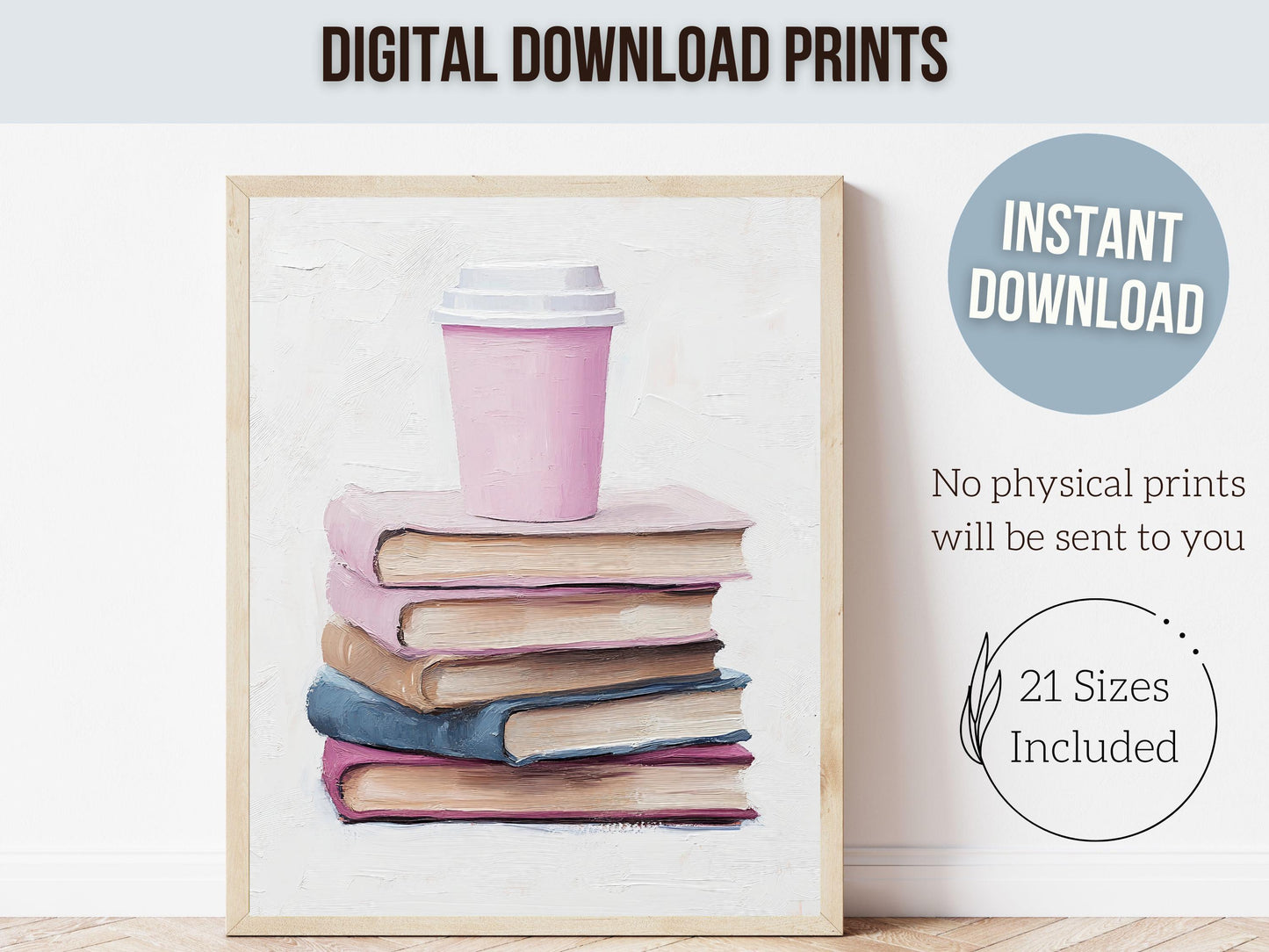 Pastel Coffee Book Poster, Coffee Bar Sign, Pastel Book Nook Library Wall Art Print, Pink Girly Dorm Room Bookish Wall Decor Digital Print