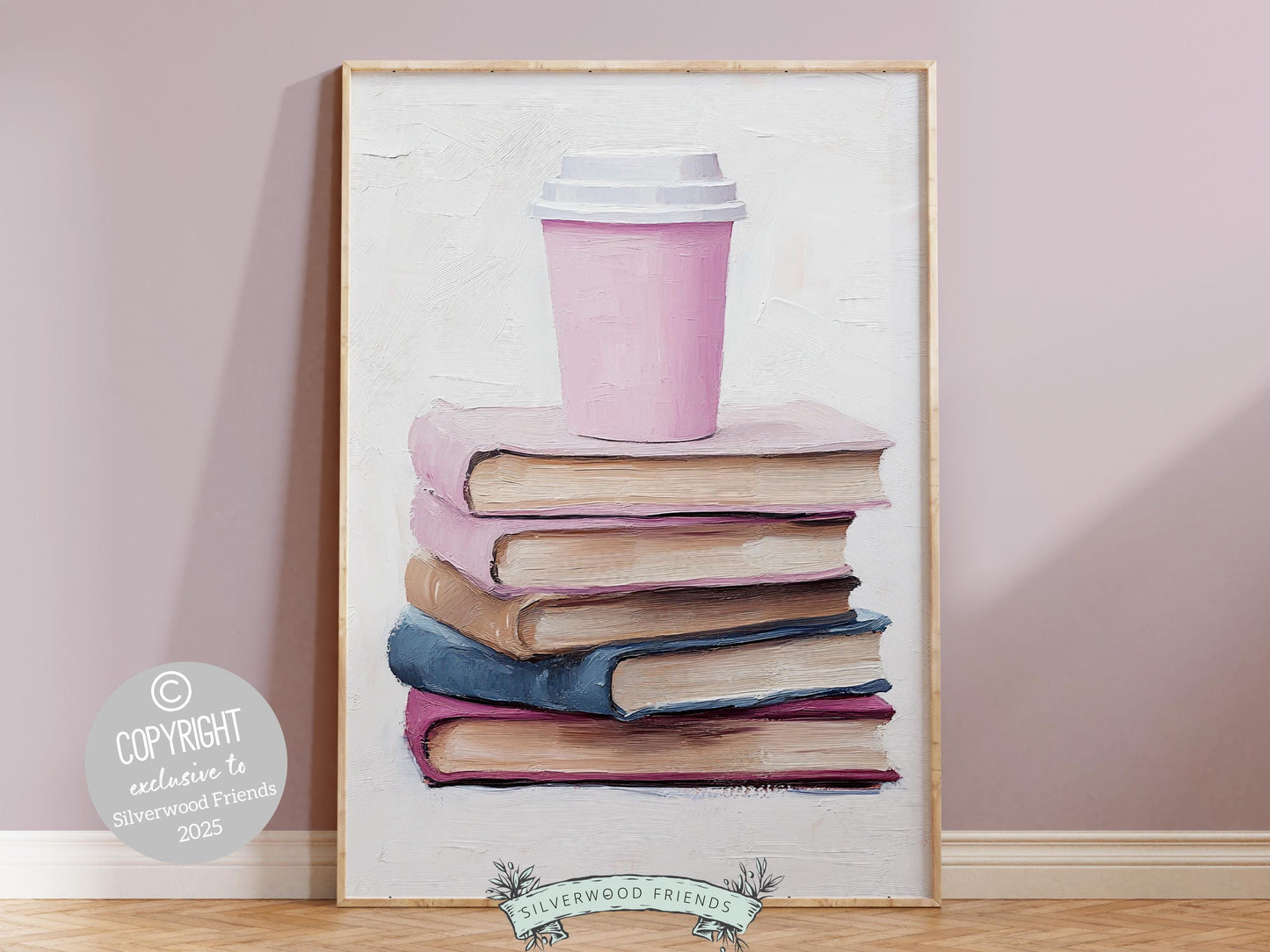Pastel Coffee Book Poster, Coffee Bar Sign, Pastel Book Nook Library Wall Art Print, Pink Girly Dorm Room Bookish Wall Decor Digital Print