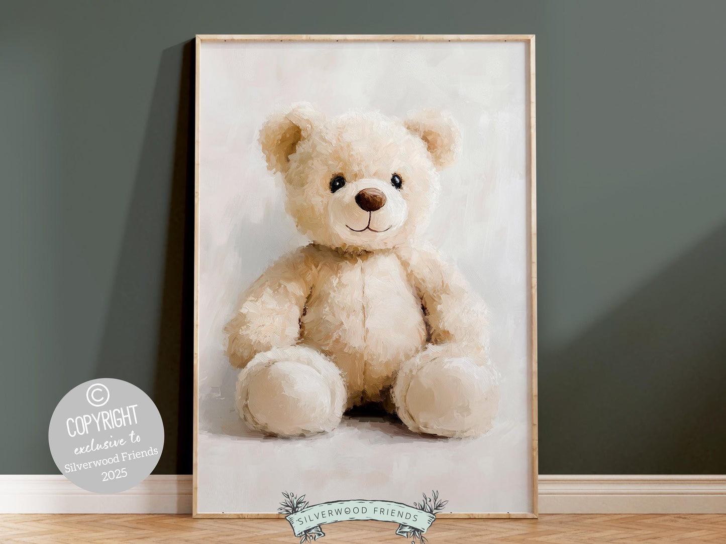Teddy Bear Nursery Print, Baby Boy Beige Brown Teddy Bear Nursery Decor, Neutral Teddy Bear Nursery Wall Art, Watercolor Bear Digital Print