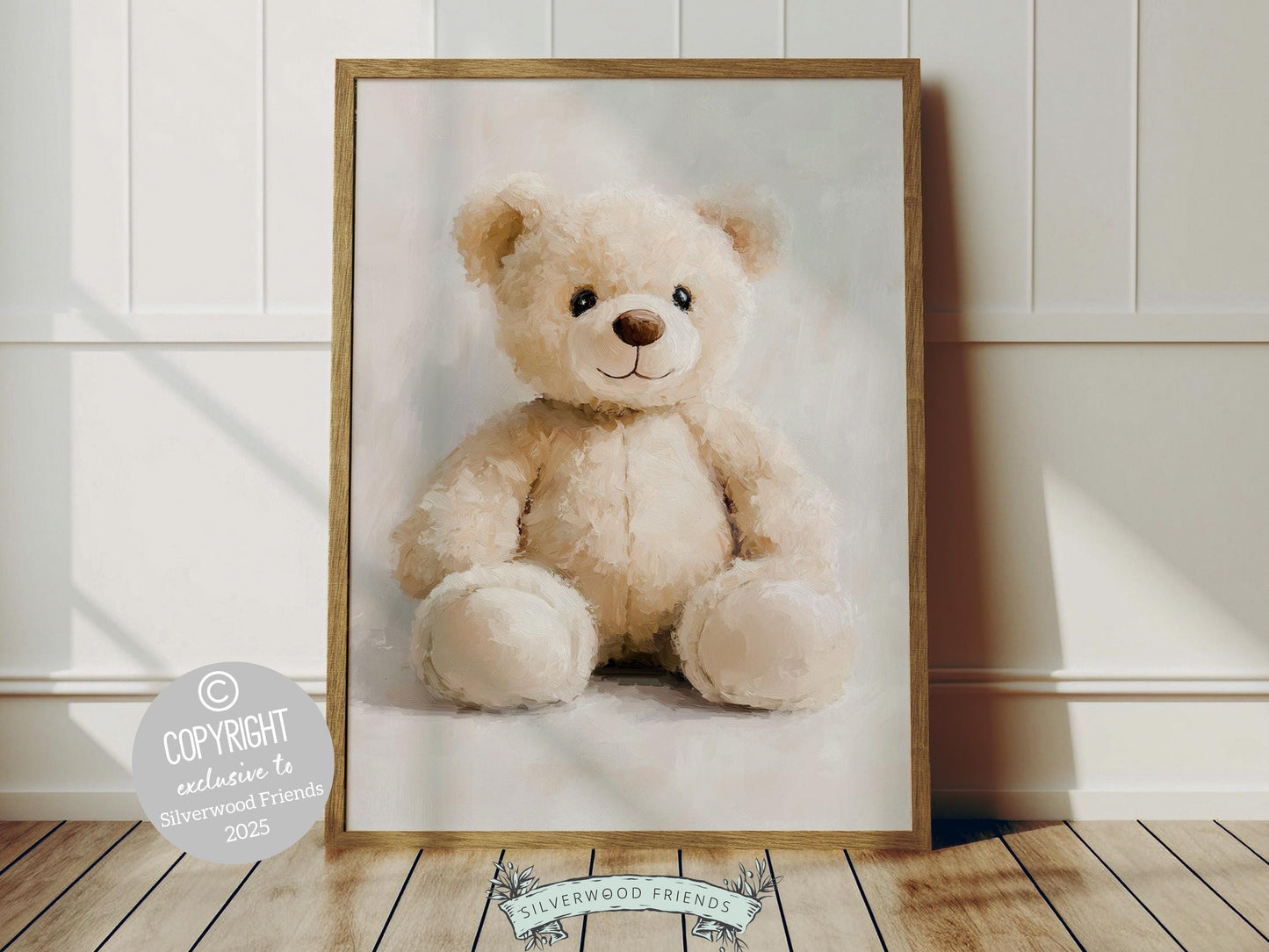 Our charming Bear Nursery Print features an adorable watercolor cream teddy bear, designed with soft, textured brush strokes for a cozy touch. Perfect for bear nursery decor, it also makes a unique and thoughtful gender neutral baby shower gift!