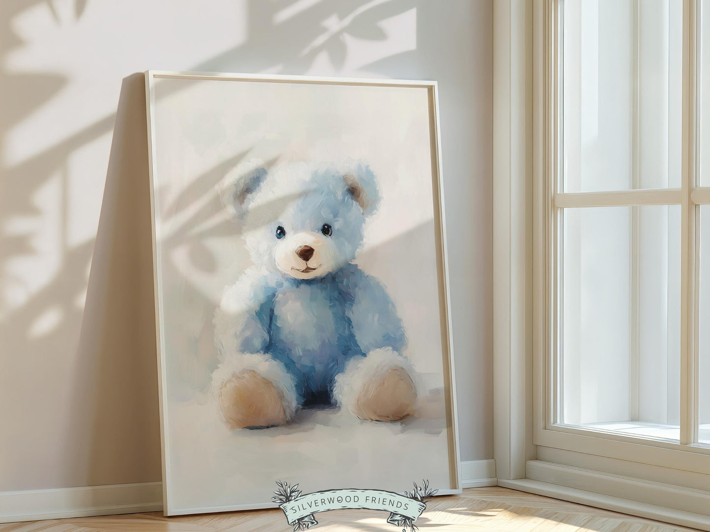 Teddy Bear Nursery Print, Baby Boy Blue Teddy Bear Nursery Decor, Boy's Teddy Bear Nursery Wall Art Watercolor Vintage Bear Digital Print