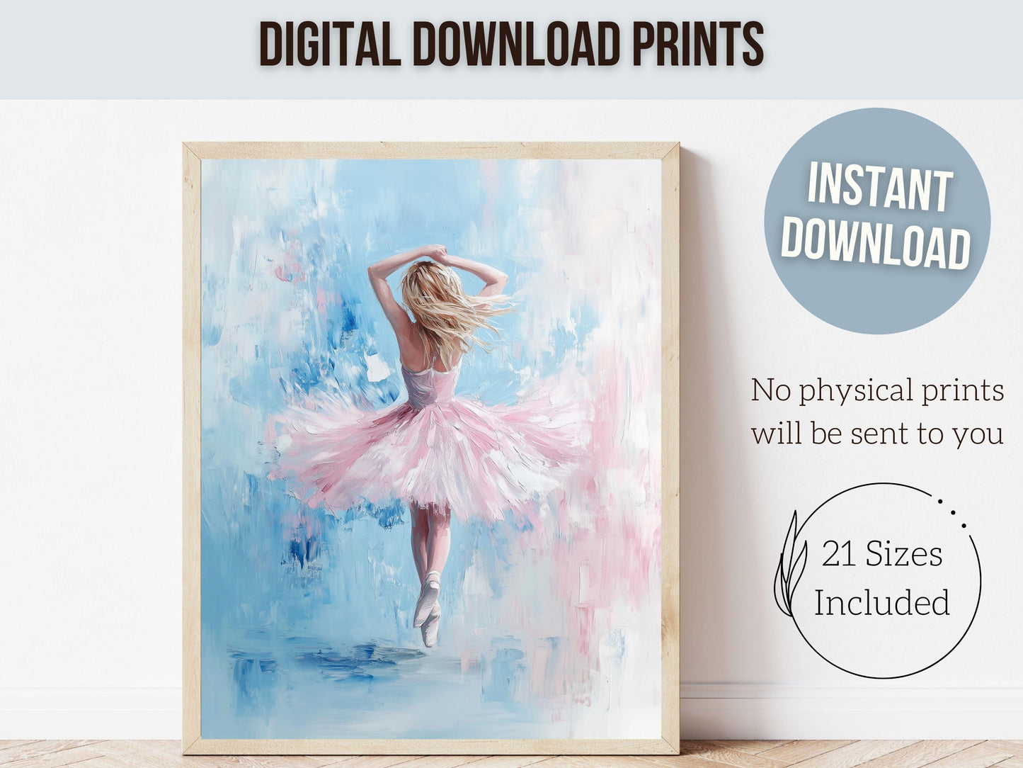 Pink Ballet Dancer Print, Pastel Ballerina Wall Decor, Baby Girl Nursery Wall Art,Trendy Pink Blue Ballet Dorm Room Wall Decor Digital Print