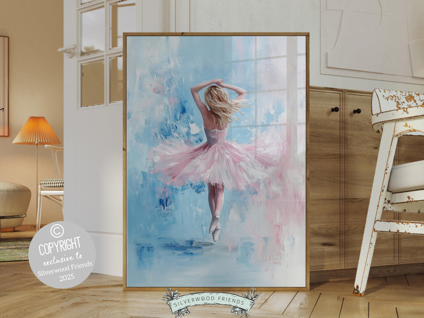 Pink Ballet Dancer Print, Pastel Ballerina Wall Decor, Baby Girl Nursery Wall Art,Trendy Pink Blue Ballet Dorm Room Wall Decor Digital Print