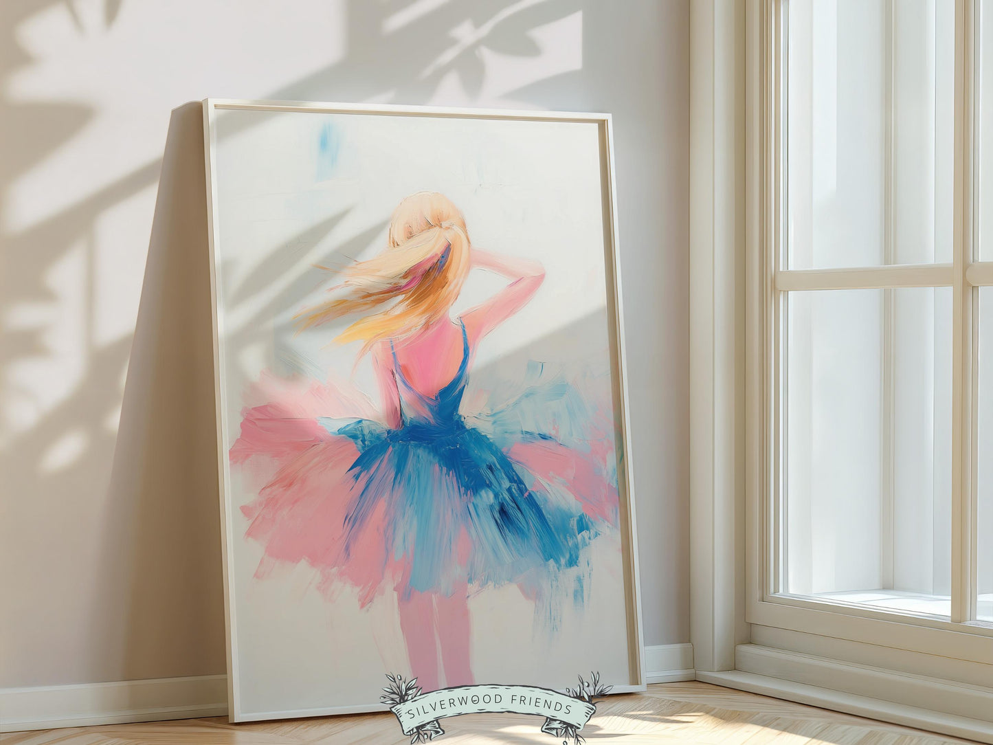 Pastel Ballet Dancer Print, Pink Baby Girl Ballerina Nursery Wall Art, Trendy Pink Blue Ballet Dorm Room Ballerina Wall Decor Digital Print