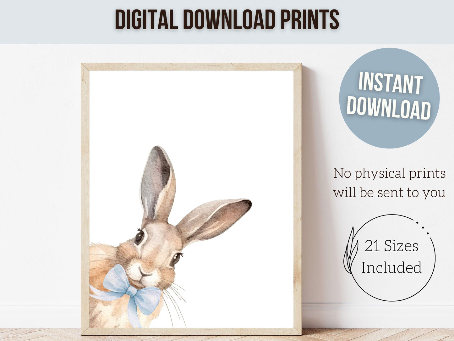 Peeking Bunny Nursery Prints, Blue Woodland Forest Bunny Nursery Decor, Toddler Boy Bunny Rabbit Blue Bow Nursery Wall Art Digital Prints