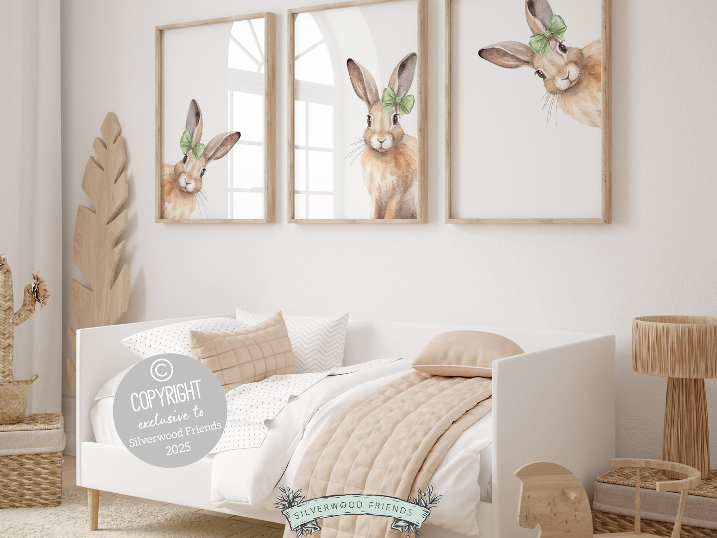 Peeking Bunny Nursery Prints, Green Woodland Forest Bunny Nursery Decor, Kids Room Wall Decor, Bunny Rabbit Nursery Wall Art Digital Prints
