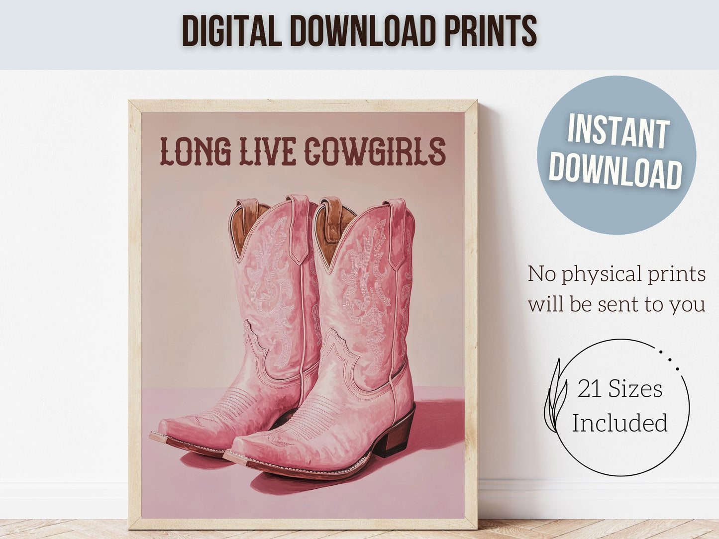 Long Live Cowgirls Print, Pink Cowboy Boots Print, Country Coastal Cowgirl Nursery Print, Teen Girl Country Western Wall Decor Digital Print