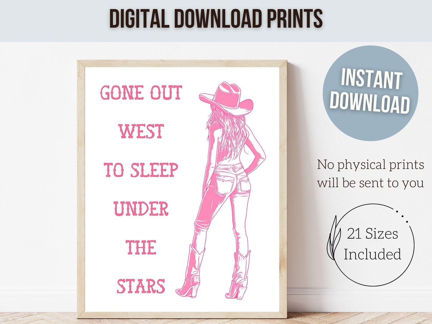 Pink Cowgirl Print, Country Coastal Cowgirl Nursery Print, Trendy Western Wall Decor, Teen Girl Pink Country Cowboy Wall Decor Digital Print