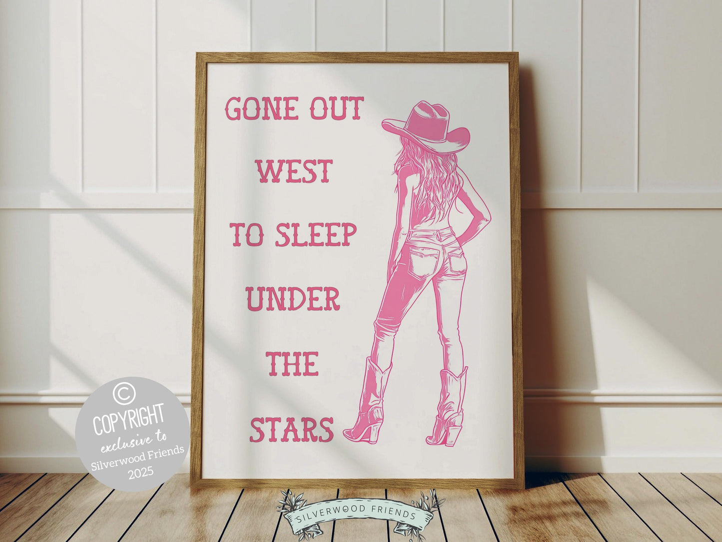 Pink Cowgirl Print, Country Coastal Cowgirl Nursery Print, Trendy Western Wall Decor, Teen Girl Pink Country Cowboy Wall Decor Digital Print