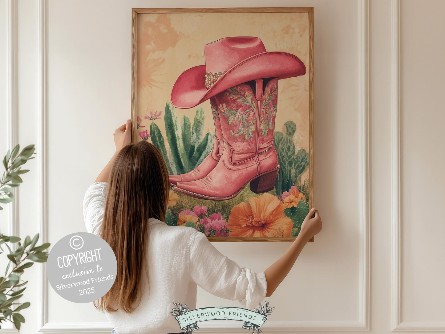 Pink Cowboy Boots Print, Pink Cowgirl Hat Print, Floral Country Cowgirl Nursery Print, Teen Girl Country Western Wall Decor Digital Print