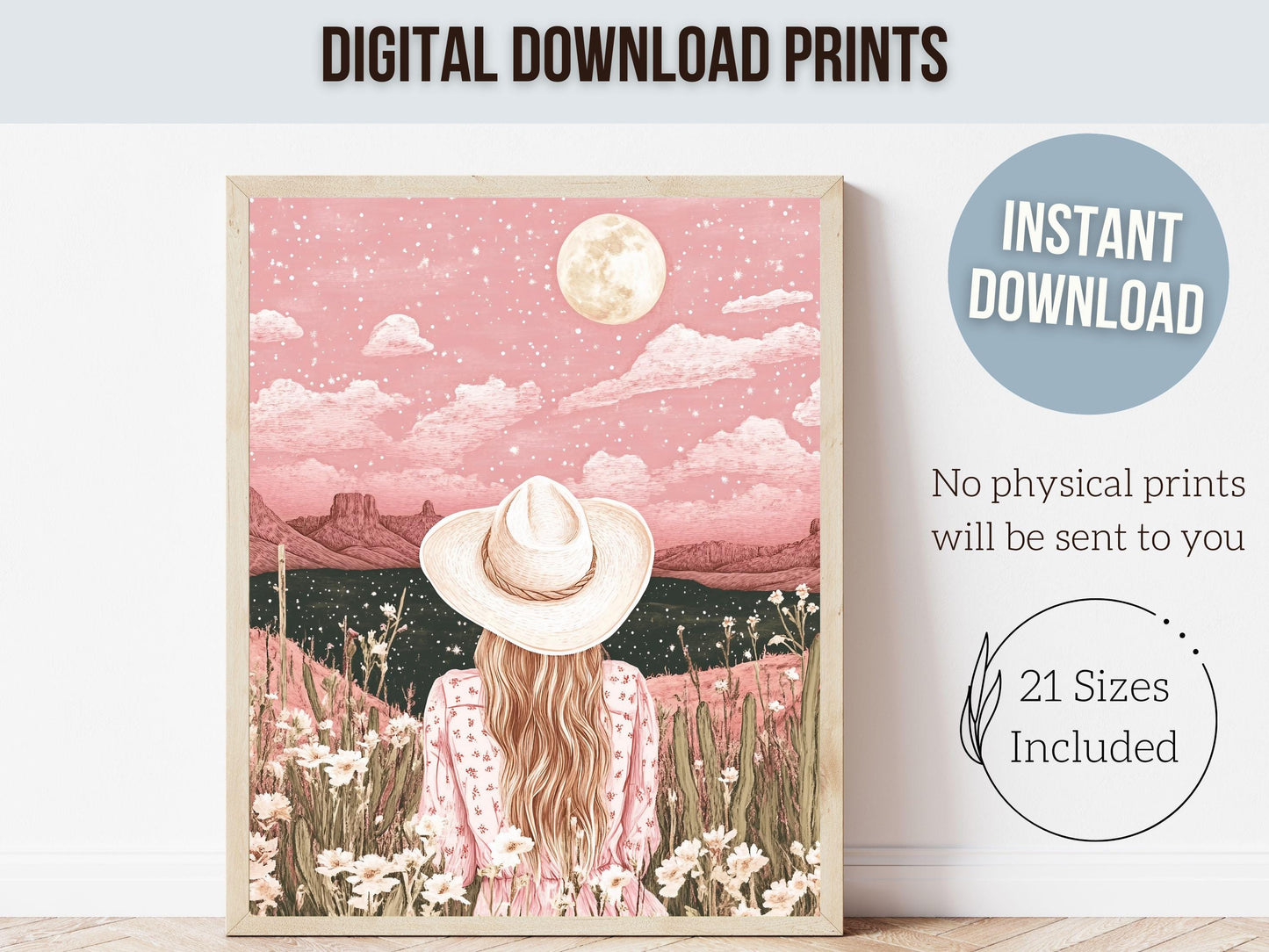 Pink Cowgirl Western Print, Preppy Dorm Room Desert Wall Decor, Moody South West Nursery Wall Art, Girl's Trendy Wall Decor Digital Print