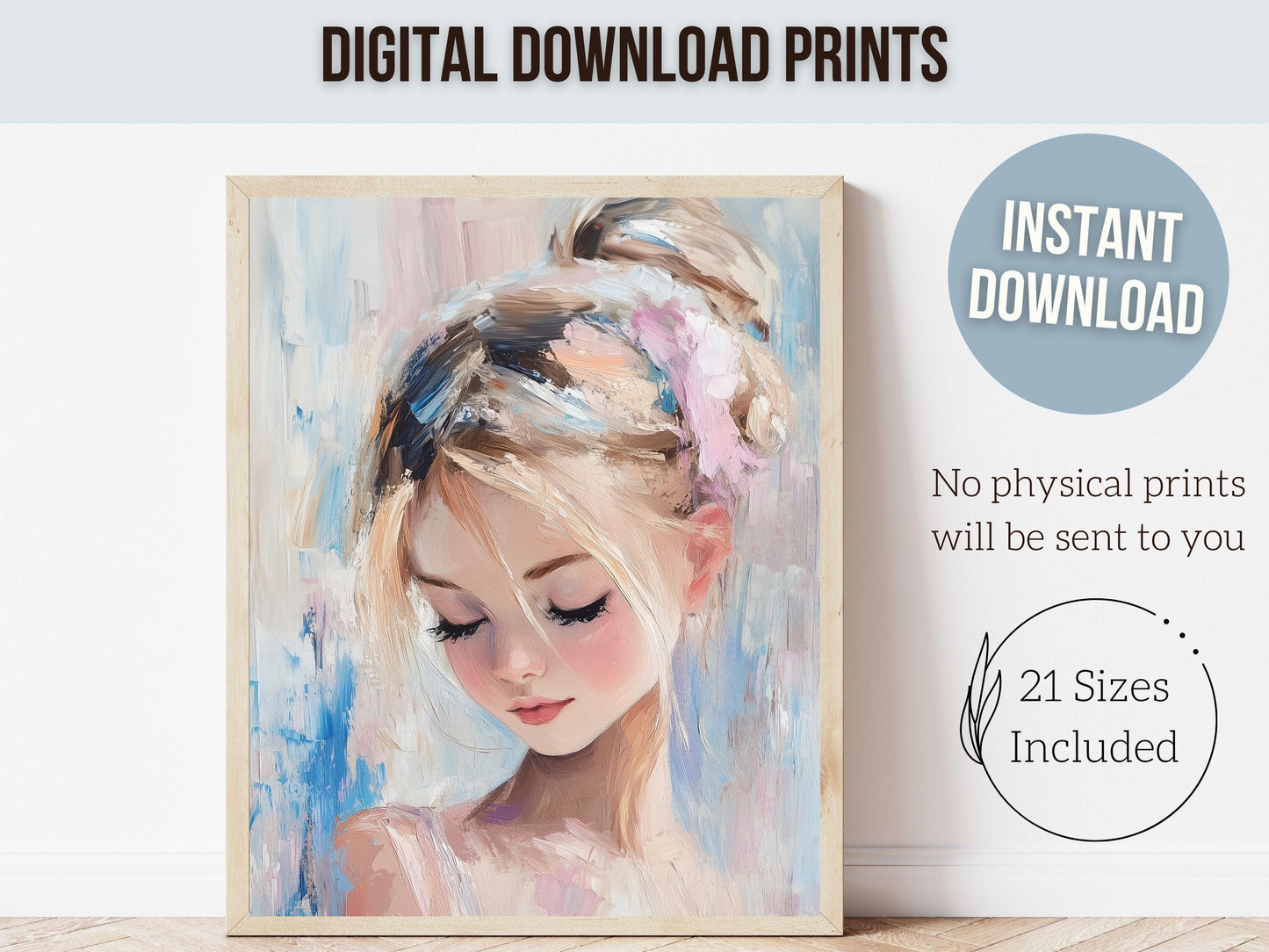 Ballet Dancer Print, Pastel Ballerina Wall Decor, Baby Girl Nursery Wall Art,Trendy Pink Blue Ballet Teen Dorm Room Wall Decor Digital Print