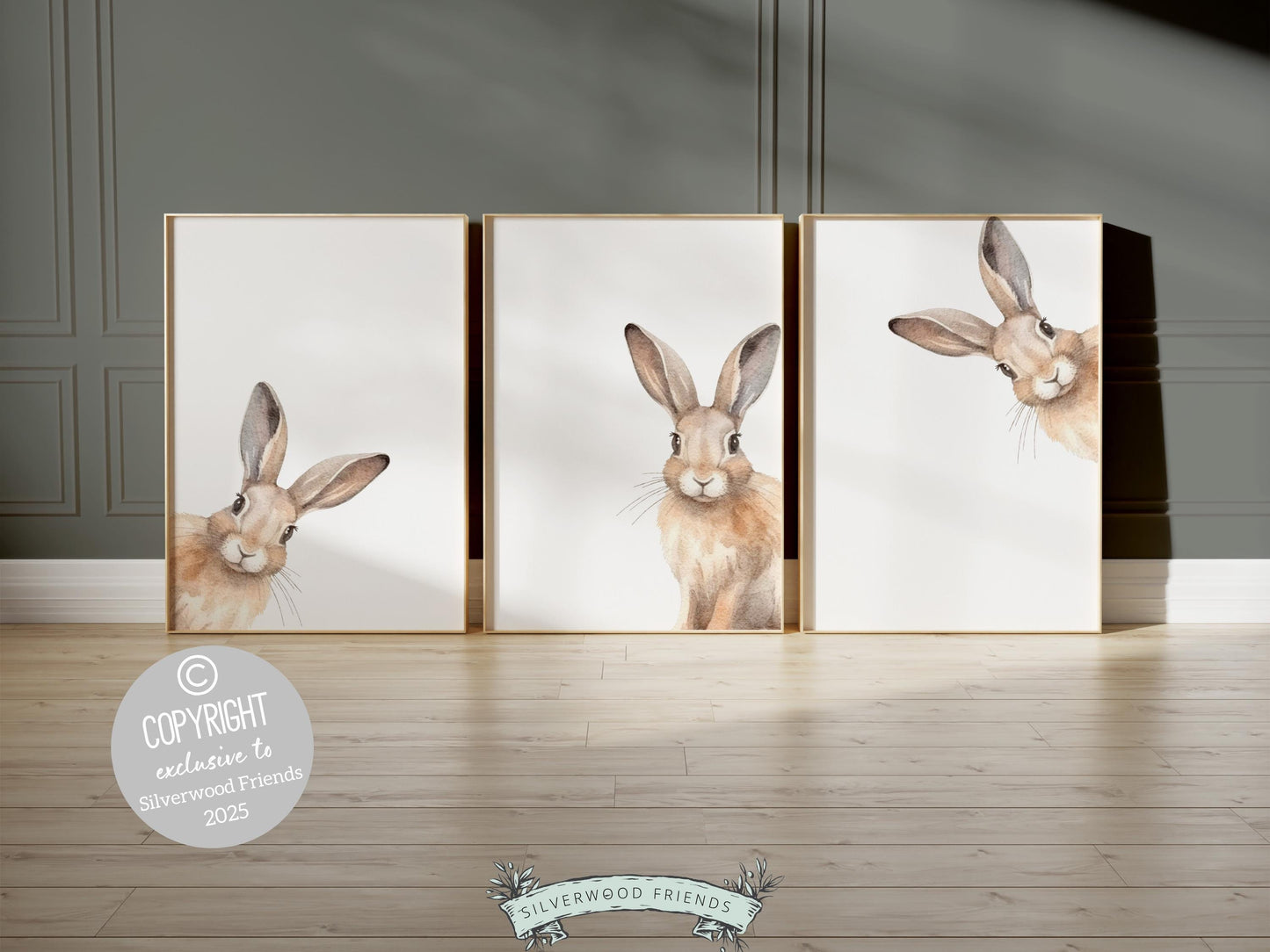 Peeking Bunny Rabbit Nursery Prints, Woodland Forest Animal Bunny Nursery Decor, Bunny Rabbit Neutral Unisex Nursery Wall Art Digital Prints