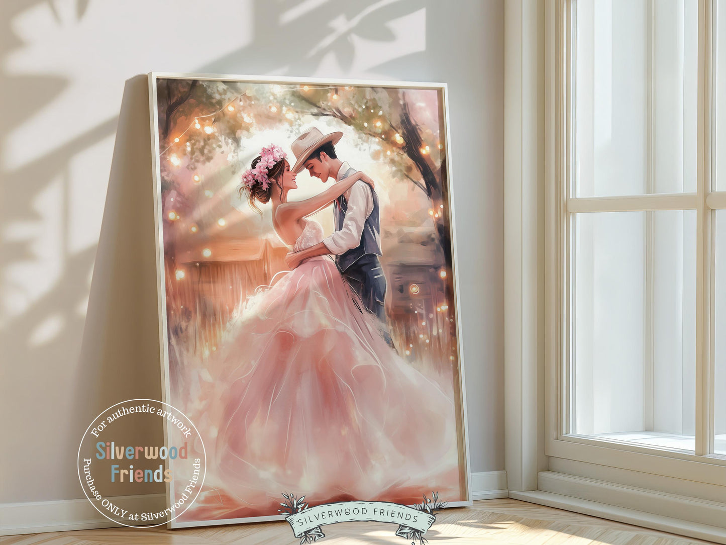 Western Wedding Print, Pink Cowboy Cowgirl Printable Wall Art, Engagement Present, Rustic Country Farmhouse Wedding Decor Gift Digital Print