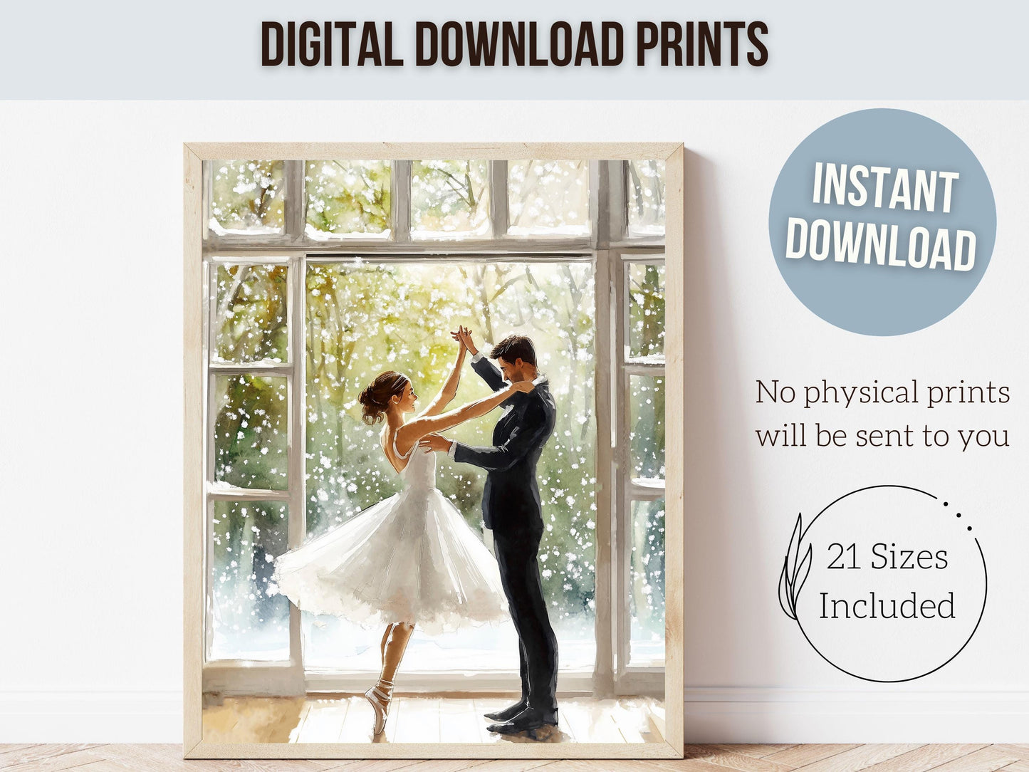 Romantic Ballet Christmas Print, Winter Wedding Printable Wall Art, Festive Christmas Nutcracker Vintage Holiday Hosting Decor Digital Print