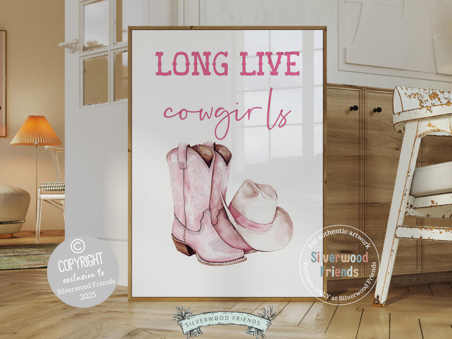 Pink Cowboy Hat Boots Print, Long Live Cowgirls Print, Country Coastal Cowgirl Nursery Print, Teen Girl Country Western Decor Digital Print