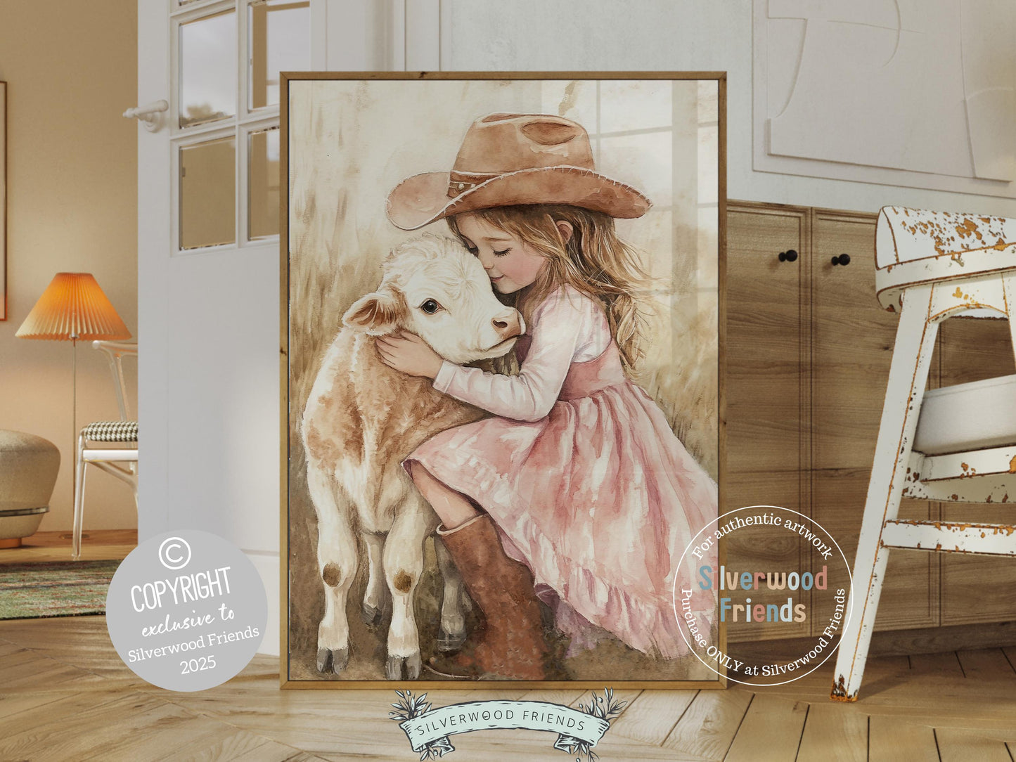 Highland Cow Nursery Print, Baby Girl Highland Cow Nursery Decor, Pink Cowgirl Nursery Print, Kids Farm Animal Room Wall Decor Digital Print