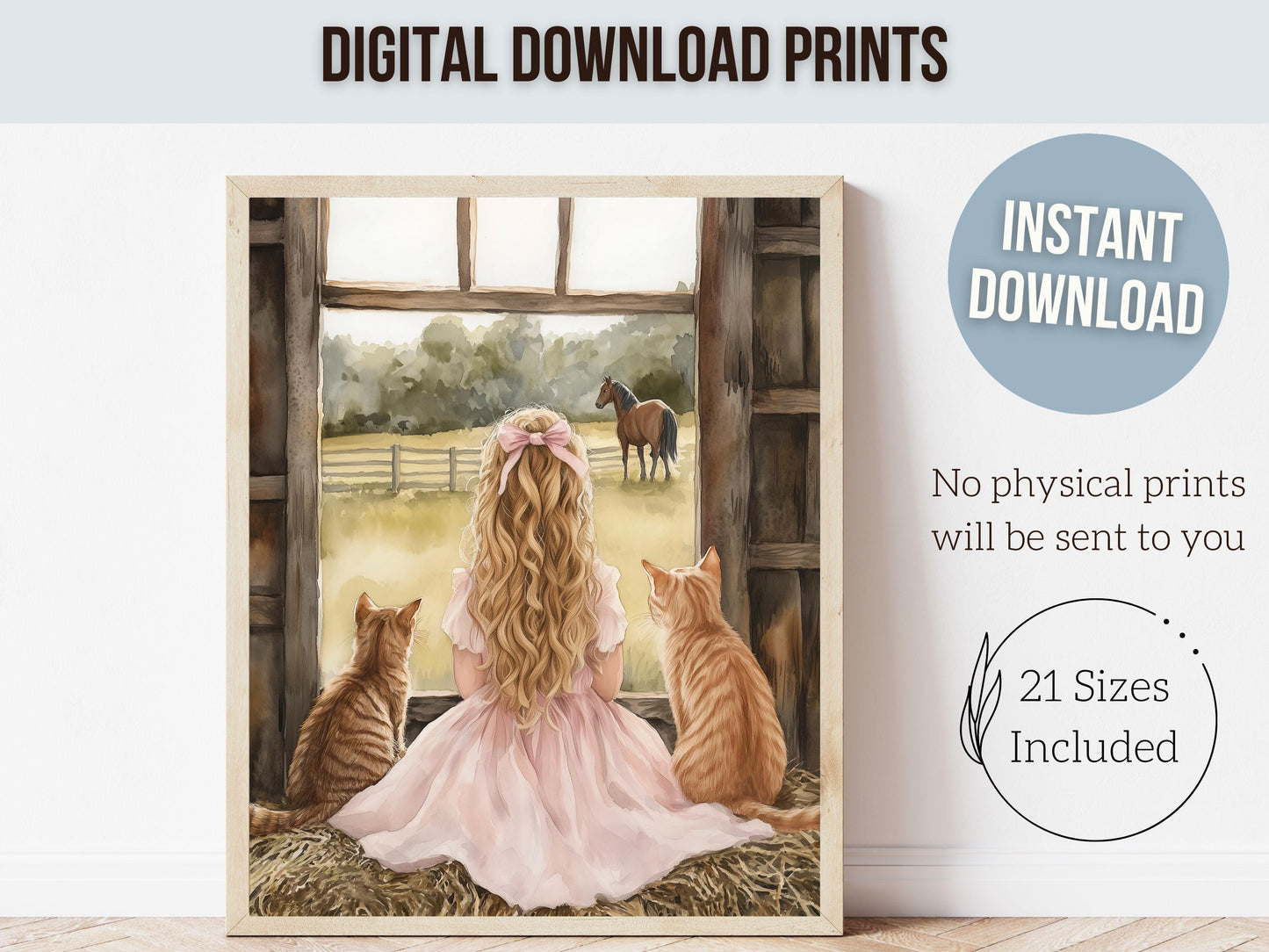 Cowgirl Nursery Print, Cowgirl Horse Nursery Decor, Baby Girl Western Nursery Decor, Girl Farmhouse Tabby Cat Nursery Wall Art Digital Print
