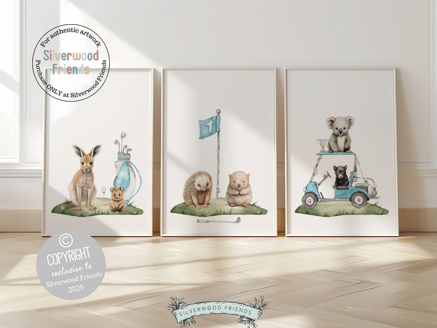 Golf Nursery Prints, Boys Blue Golf Nursery Decor, Australian Animal Nursery Wall Art, Boys Sport Nursery Decor, Aussie Animal Digital Print