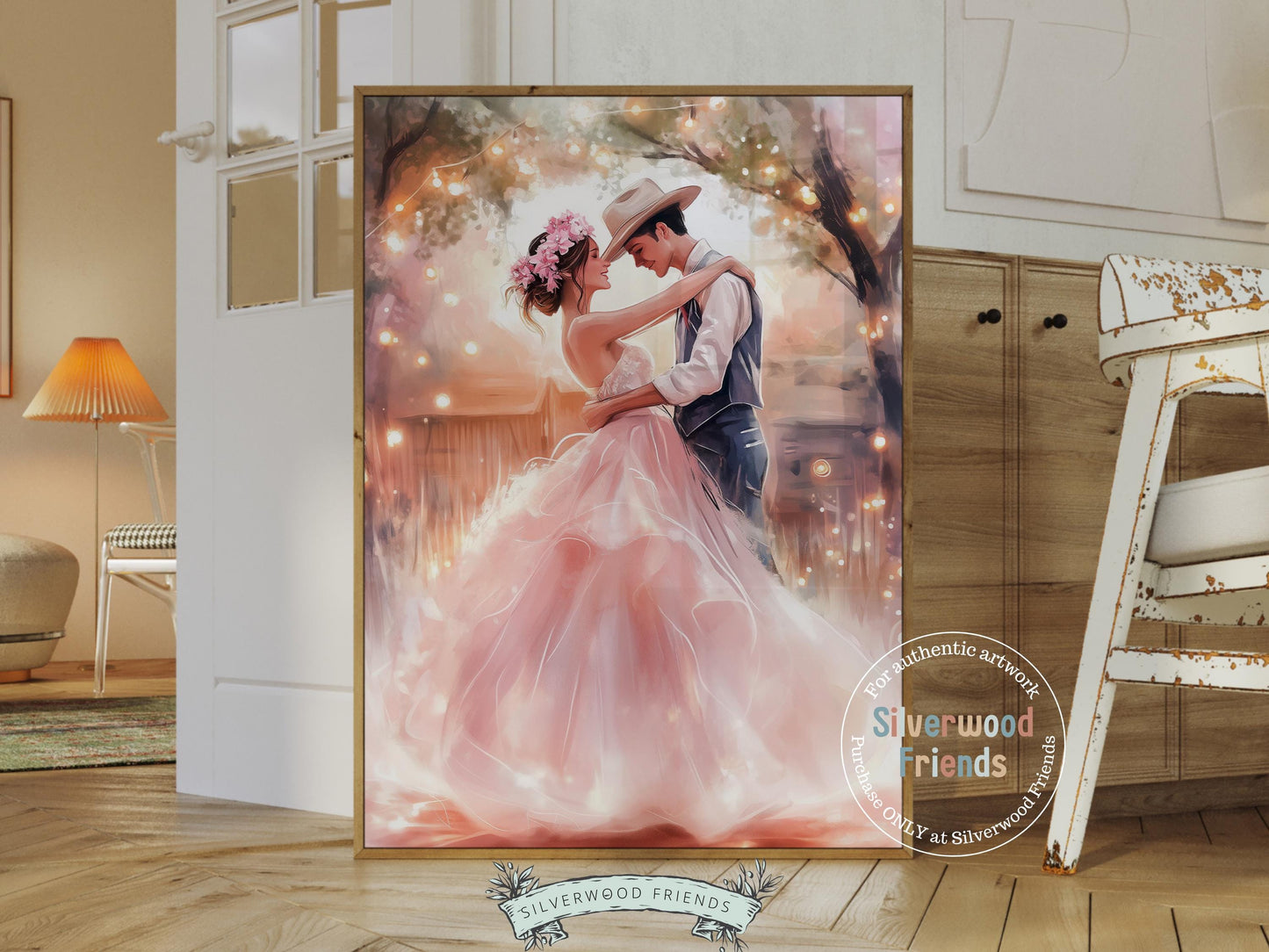 Western Wedding Print, Pink Cowboy Cowgirl Printable Wall Art, Engagement Present, Rustic Country Farmhouse Wedding Decor Gift Digital Print