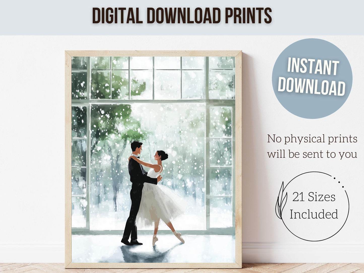 Romantic Ballet Christmas Print, Winter Wedding Printable Wall Art, Festive Christmas Nutcracker Vintage Holiday Hosting Decor Digital Print
