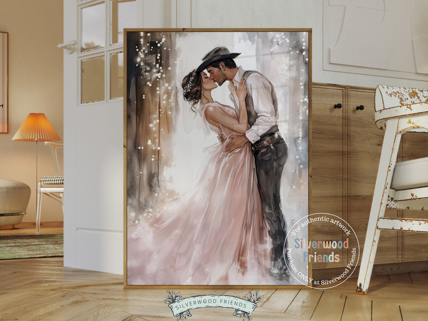 Western Wedding Print, Pink Cowboy Cowgirl Printable Wall Art, Engagement Present, Rustic Country Farmhouse Wedding Decor Gift Digital Print